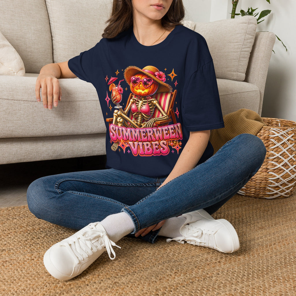 Summerween Vibes T-Shirt — Pumpkin Skeleton Beach Tee