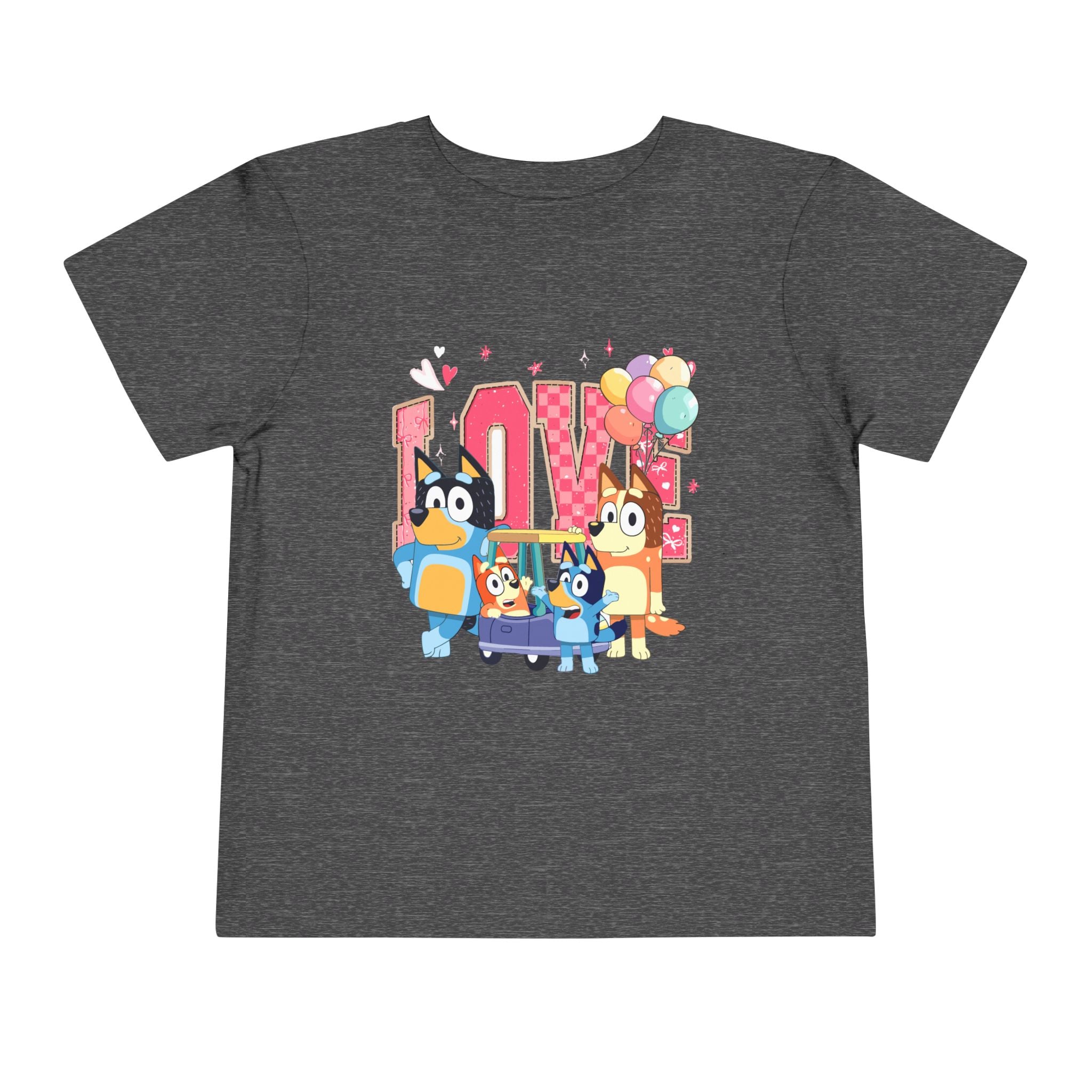 Love Bluey Toddler Tee - Cute Cartoon Family Shirt with Balloons