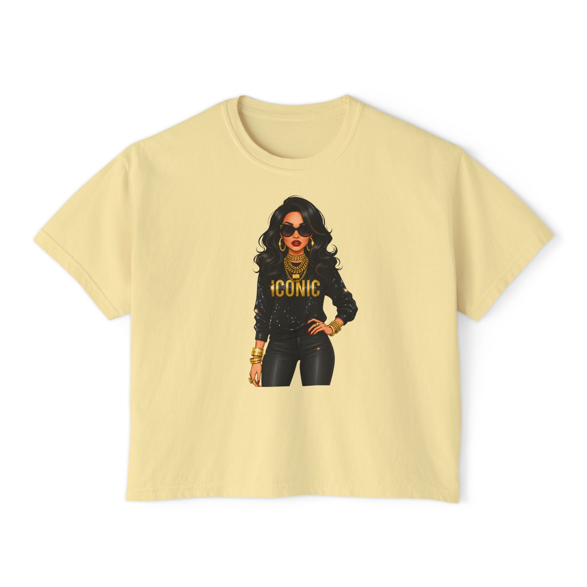 Iconic Woman Boxy Tee — Empowered Graphic Crop T-Shirt