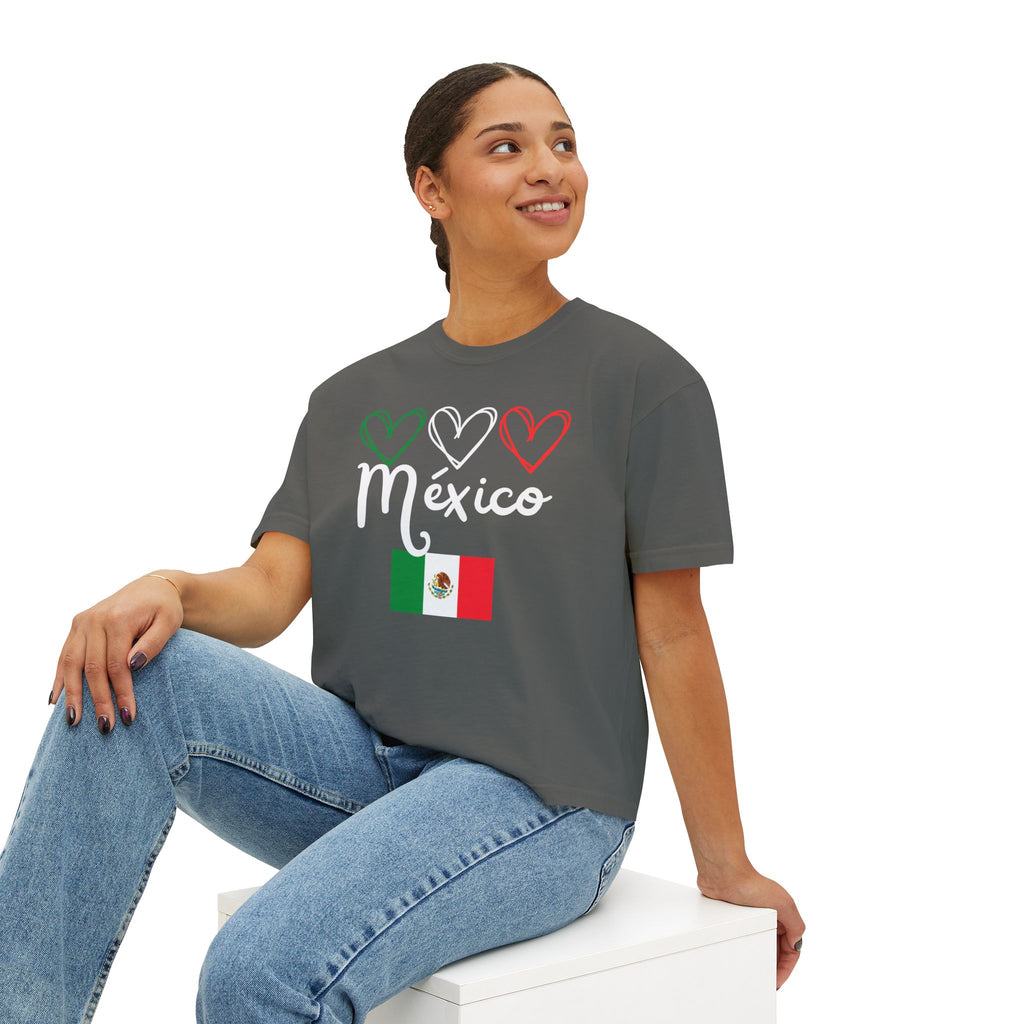 Mexico Flag Boxy Tee — Hearts & 'México' Women's Crop T-Shirt