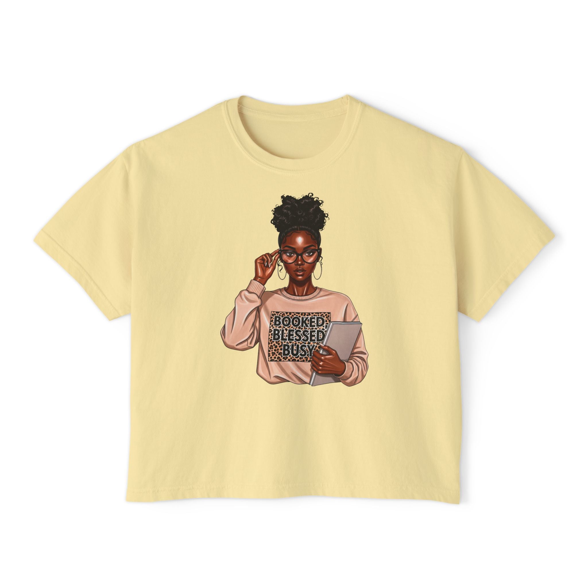 Boxy Tee — Booked Blessed Boss Graphic