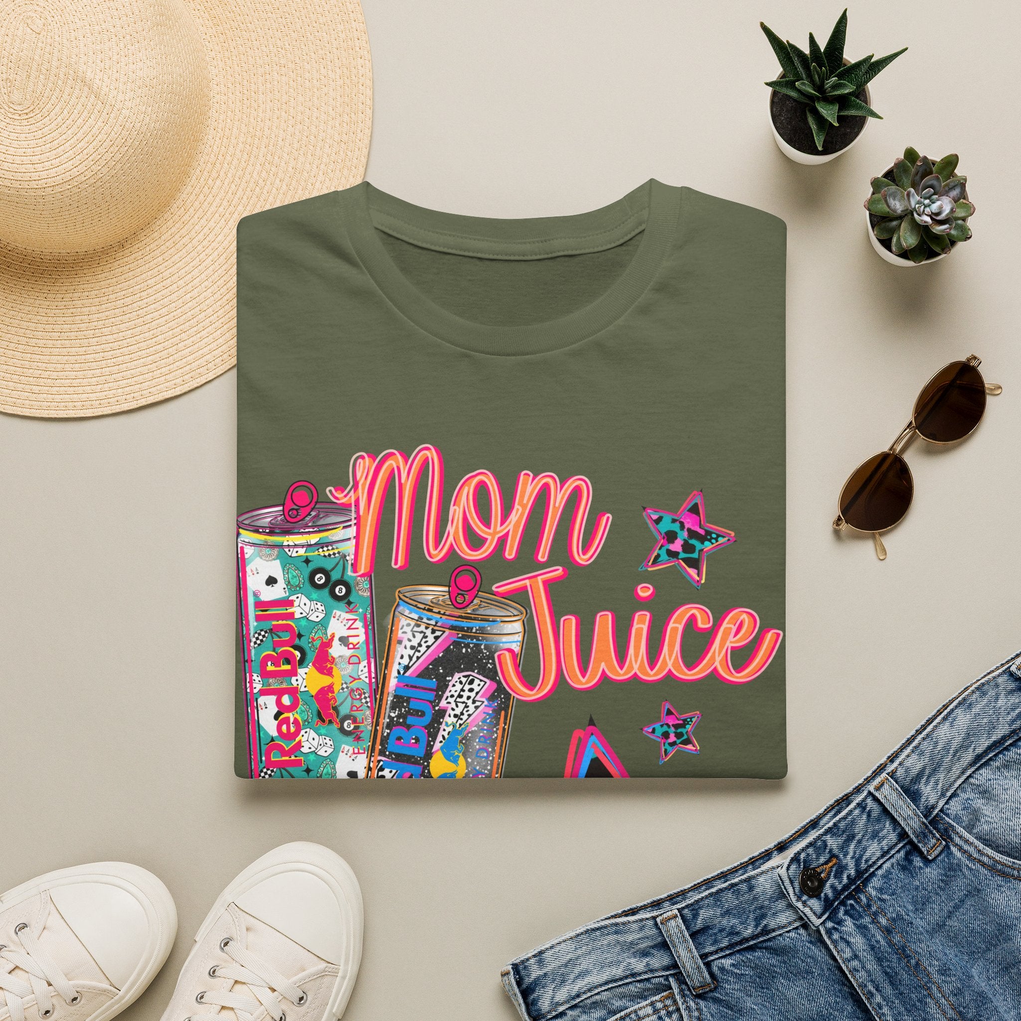 Mom Juice T-Shirt — Funny Red Bull Energy Drink Graphic Tee for Moms