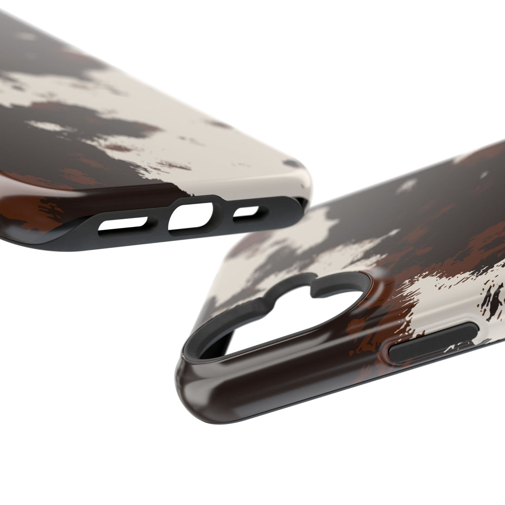 Cowhide Print Impact Phone Case — Brown & Cream Protective Cover