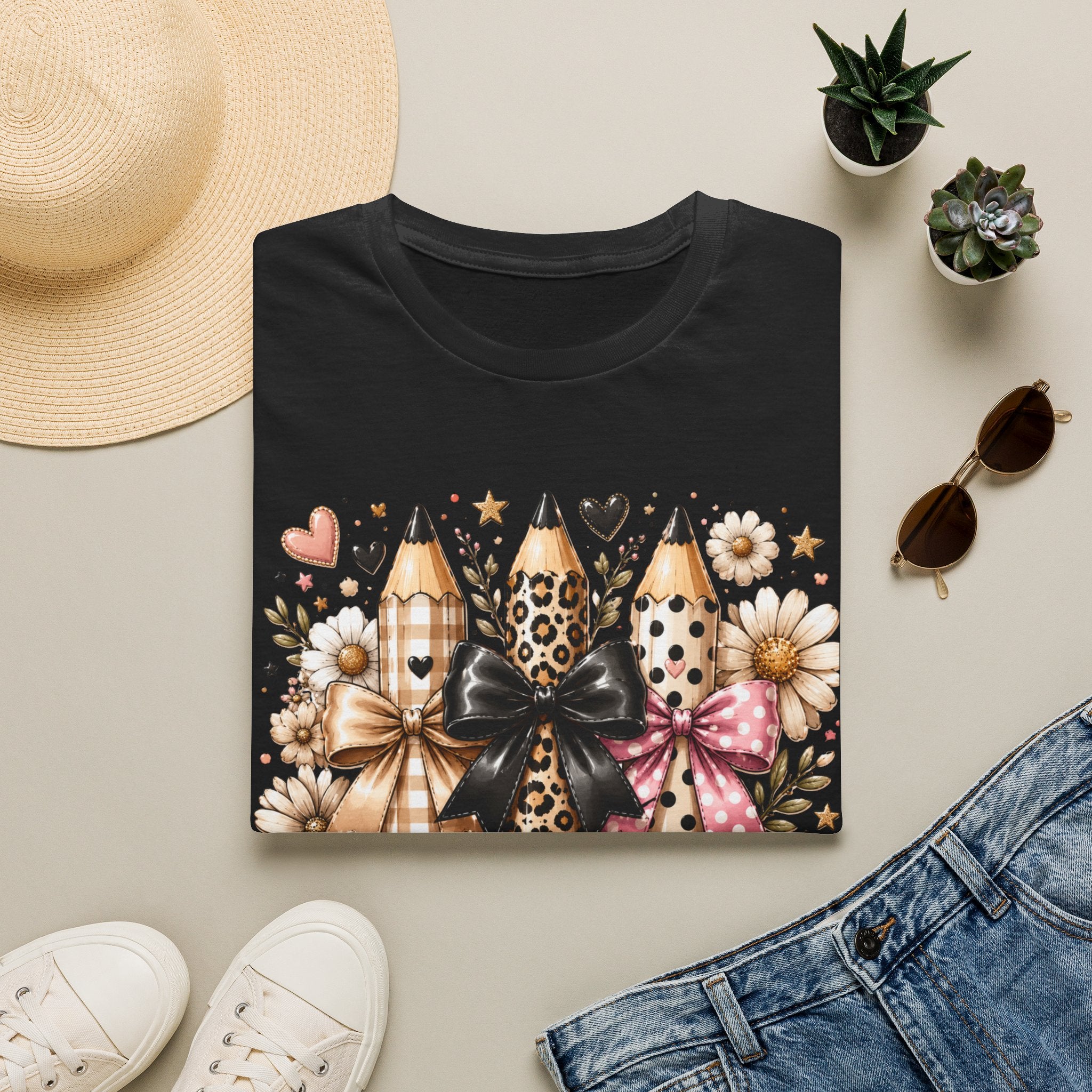 Teacher Pencil Trio Graphic T-Shirt — Leopard & Bow Back-to-School Tee