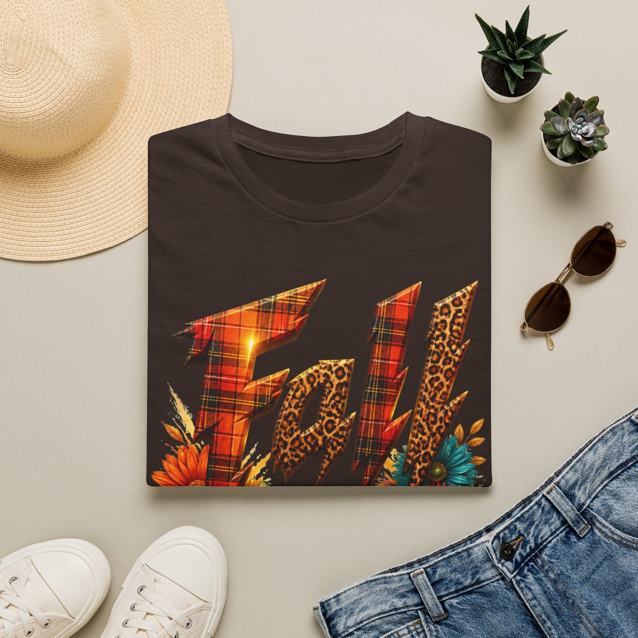 Fall Floral Plaid T-Shirt — "Thankful Grateful Blessed" Autumn Tee