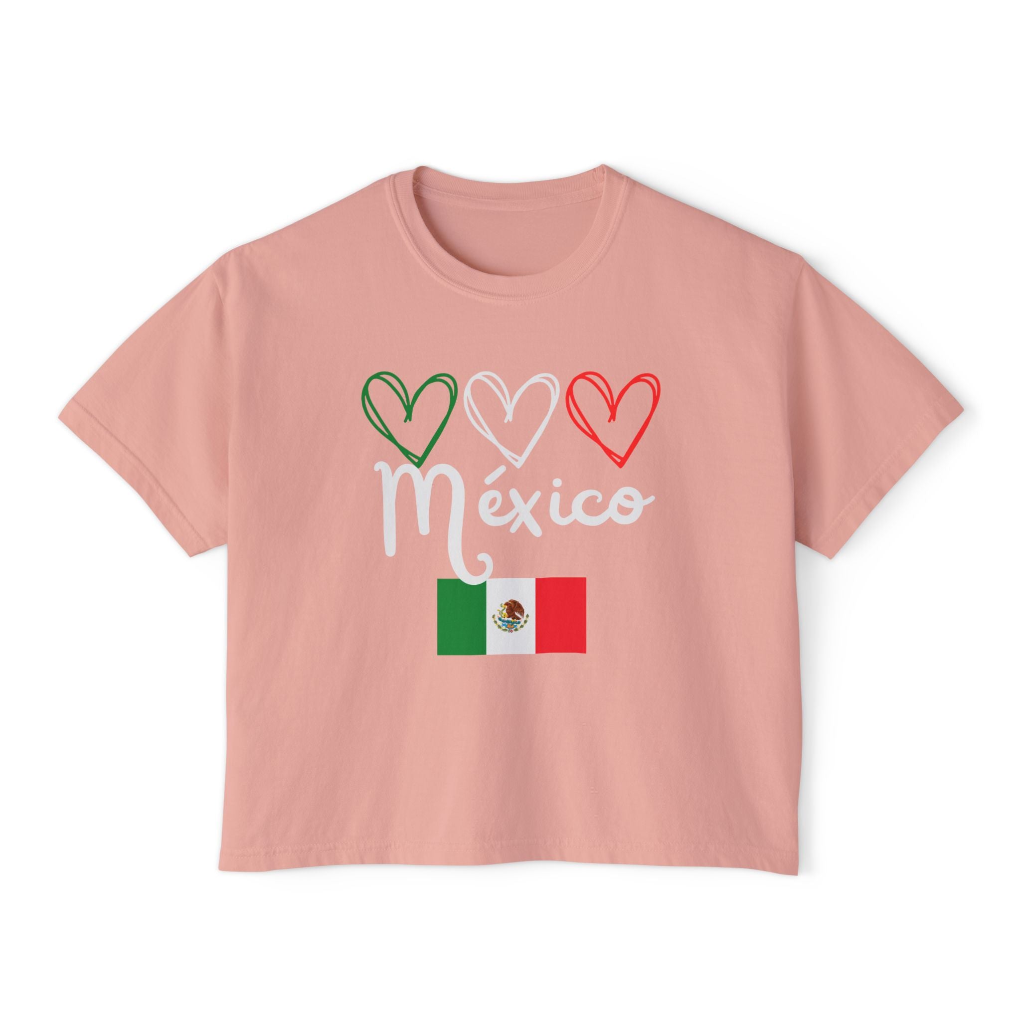 Mexico Flag Boxy Tee — Hearts & 'México' Women's Crop T-Shirt