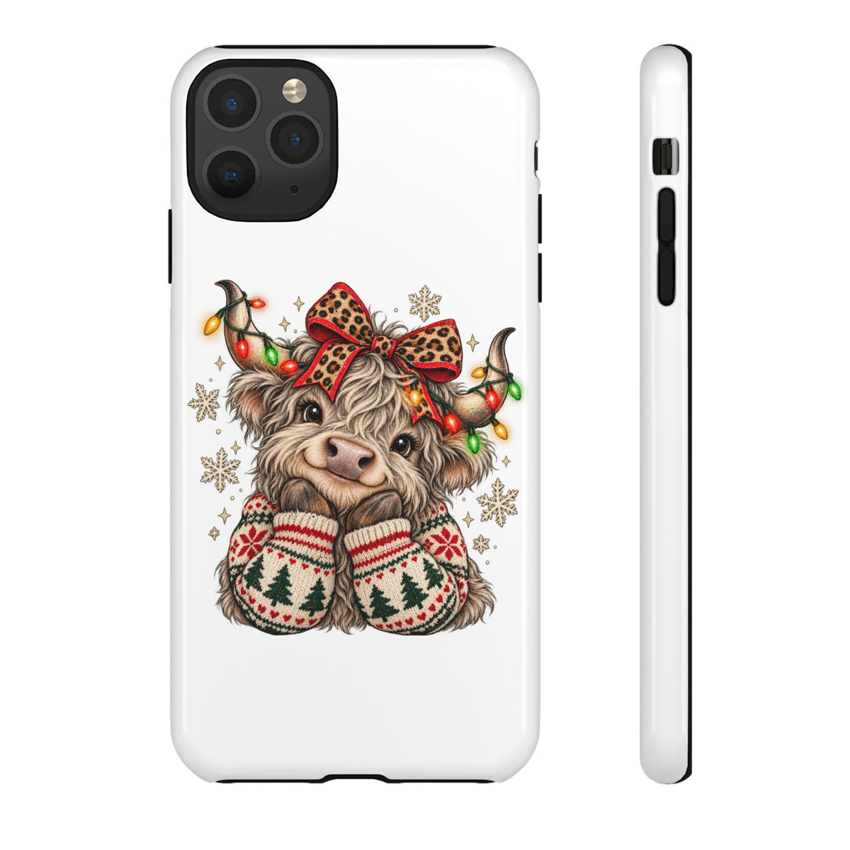 Holiday Highland Cow Phone Case – Festive Lights & Cozy Sweater Design