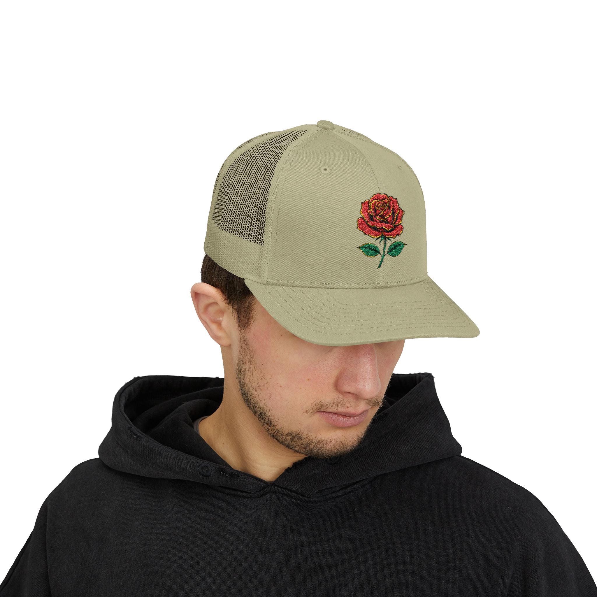 Embroidered Red Rose Trucker Cap