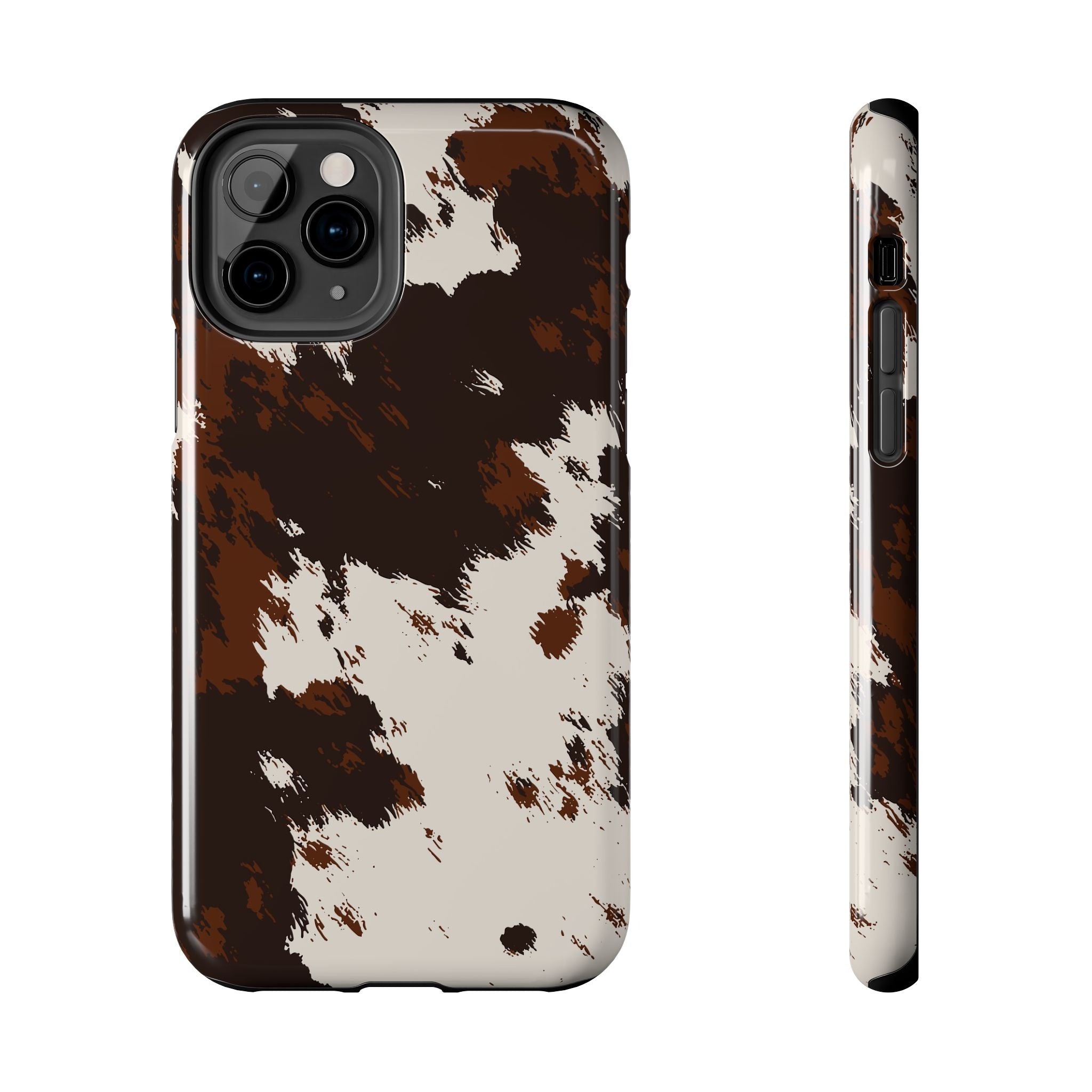Cowhide Print Tough Phone Case — Brown & White Western Rugged Protection