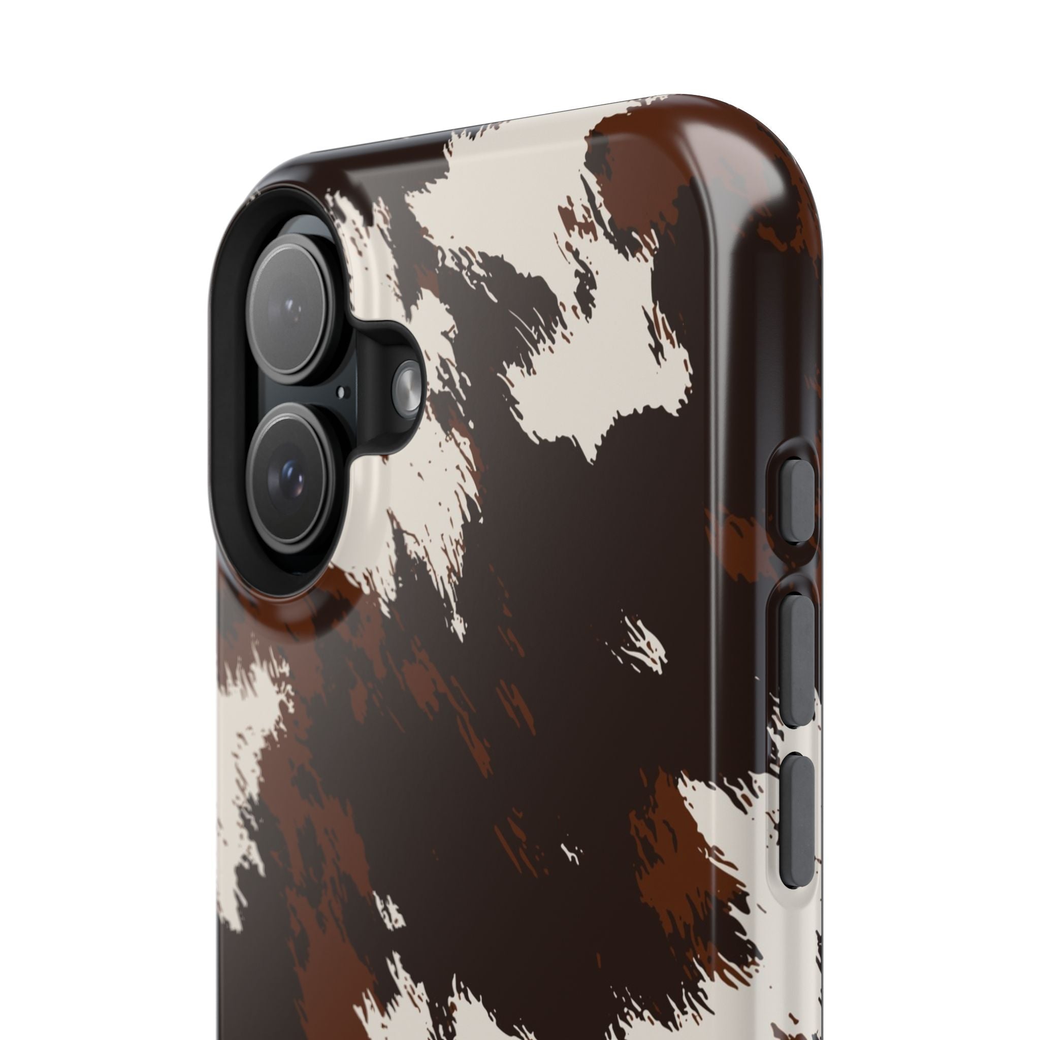 Cowhide Print Impact Phone Case — Brown & Cream Protective Cover