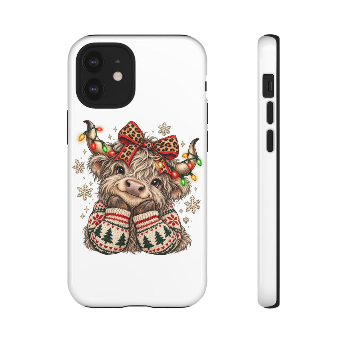 Holiday Highland Cow Phone Case – Festive Lights & Cozy Sweater Design