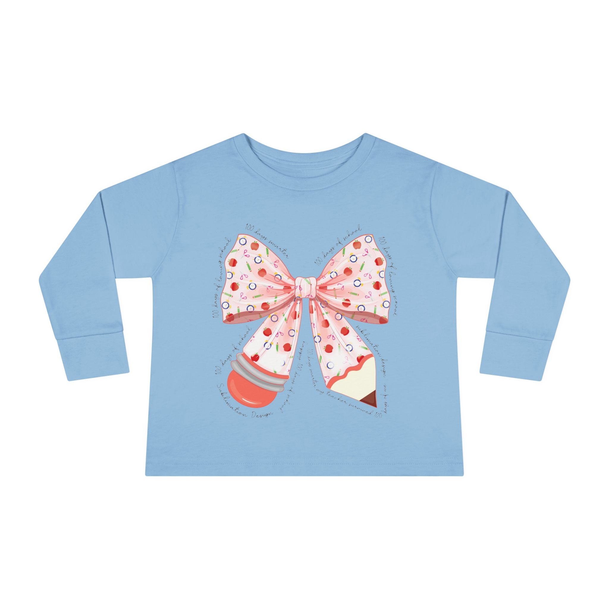 Pink Polka Dot Bow Toddler Long Sleeve Tee