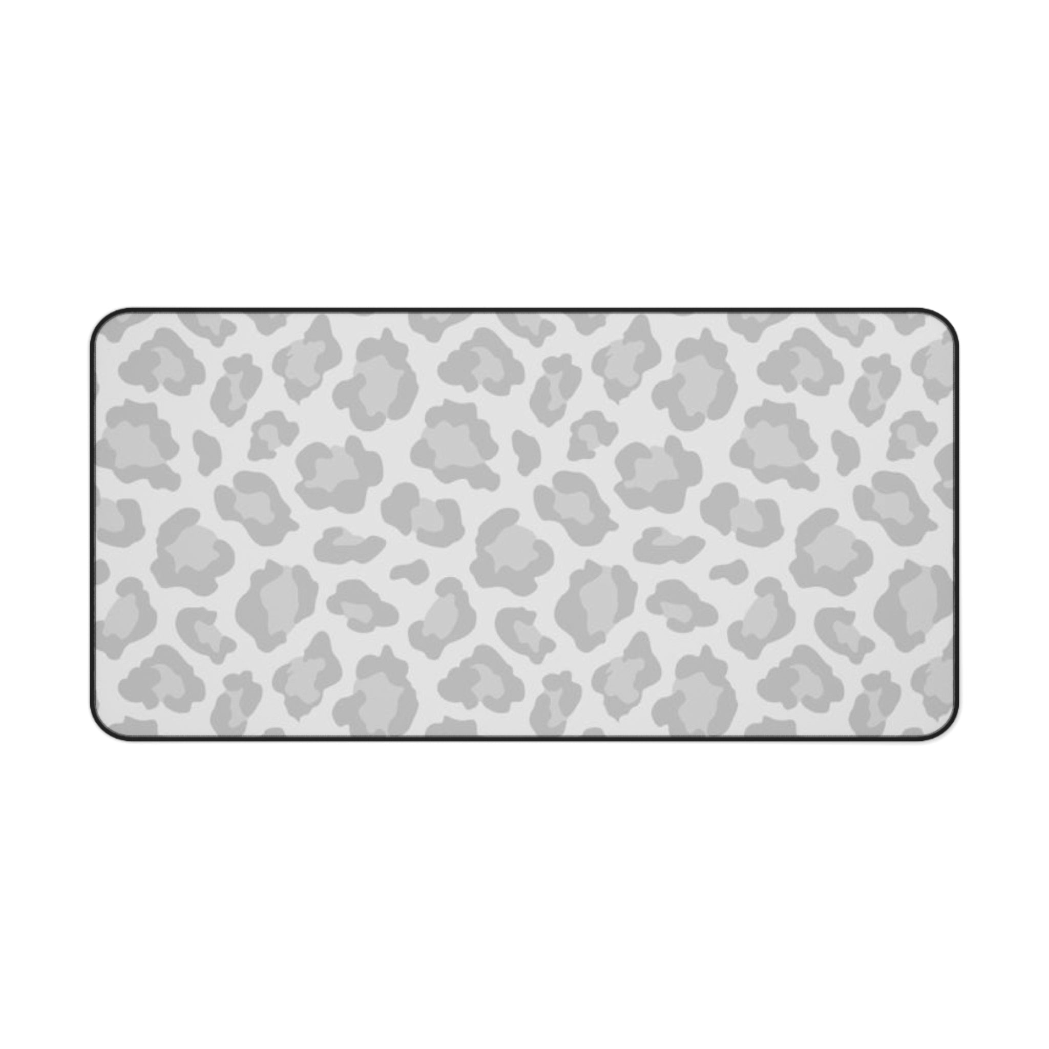 Grey Leopard Print Desk Mat — Neutral Animal Pattern Mouse Pad for Home Office