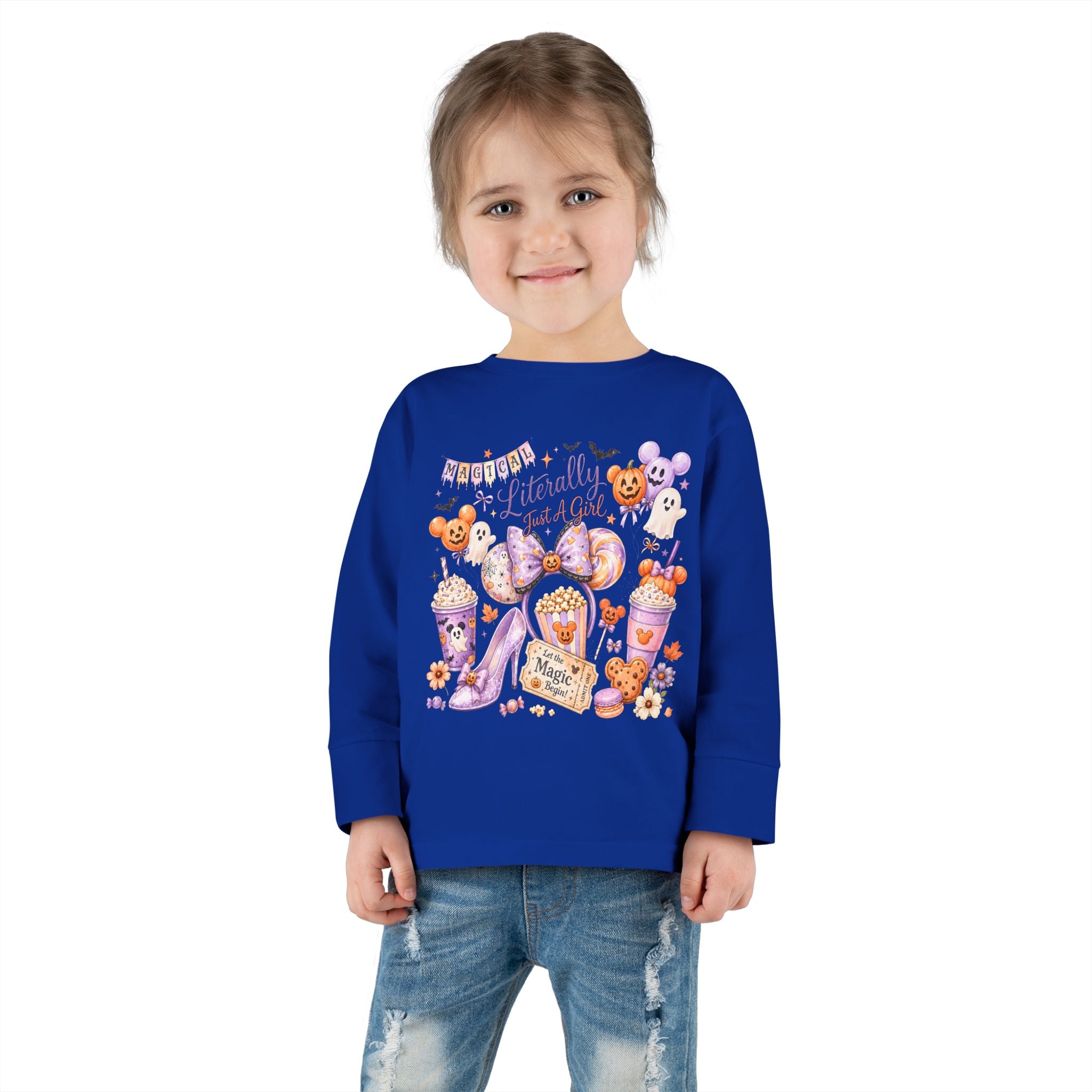 Toddler Long Sleeve Tee — "Pumpkin Spice & Magic" Halloween Minnie Bow Graphic