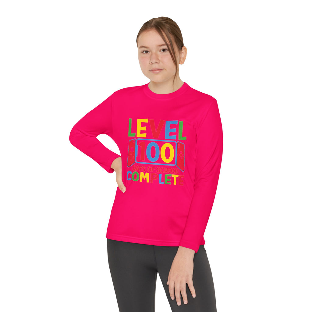 Youth Long Sleeve Shirt - "Level 100 Days of School Complete" 100th Day Celebration Tee