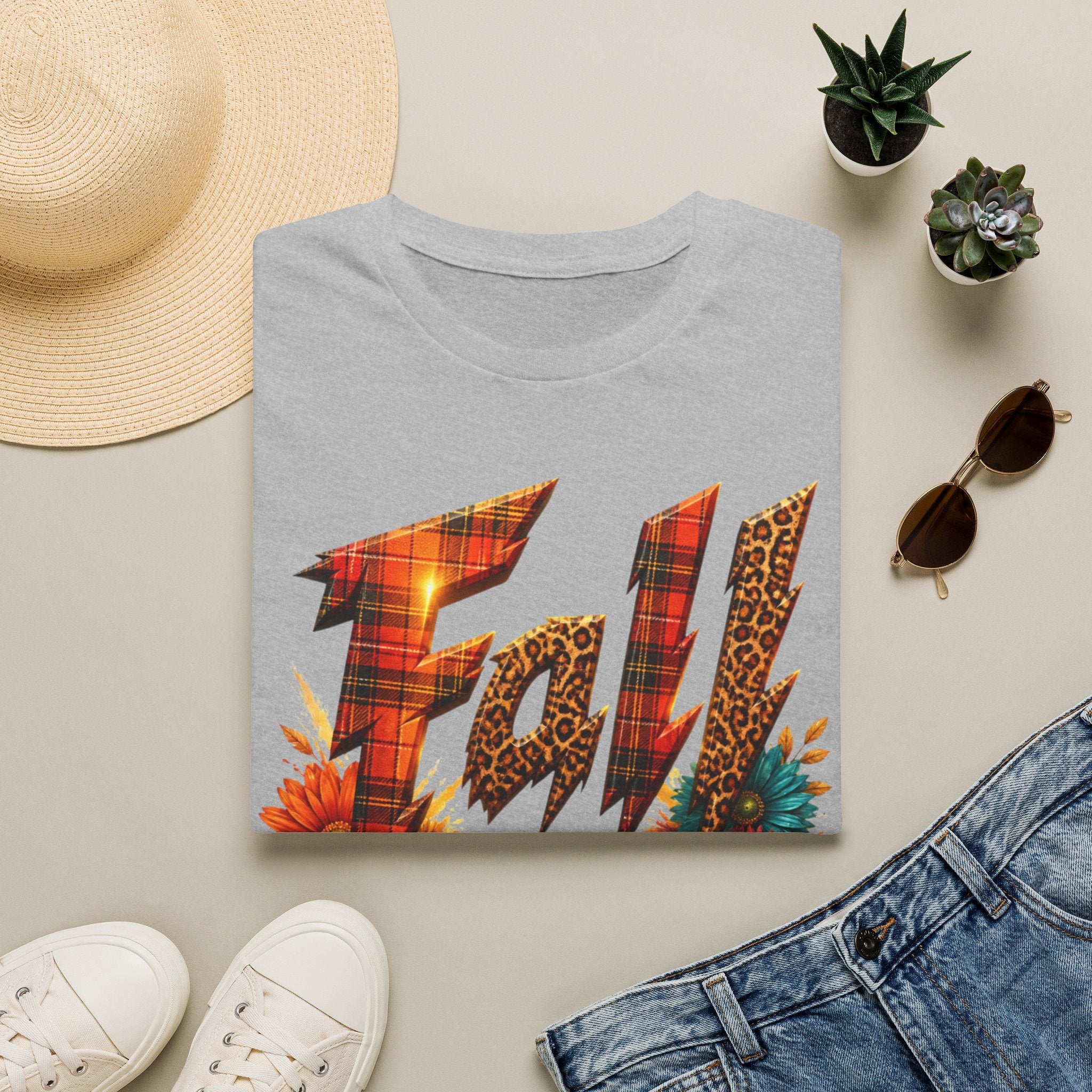 Fall Floral Plaid T-Shirt — "Thankful Grateful Blessed" Autumn Tee