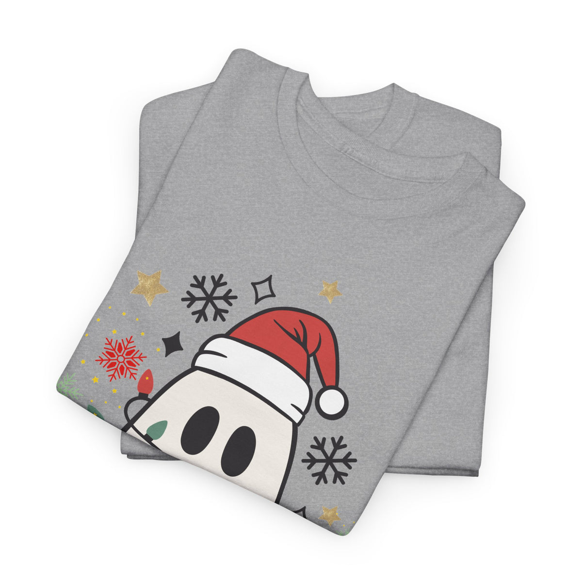 Christmas Ghost T-Shirt — Cute Haunted Holiday Tee with Santa Hat & Lights