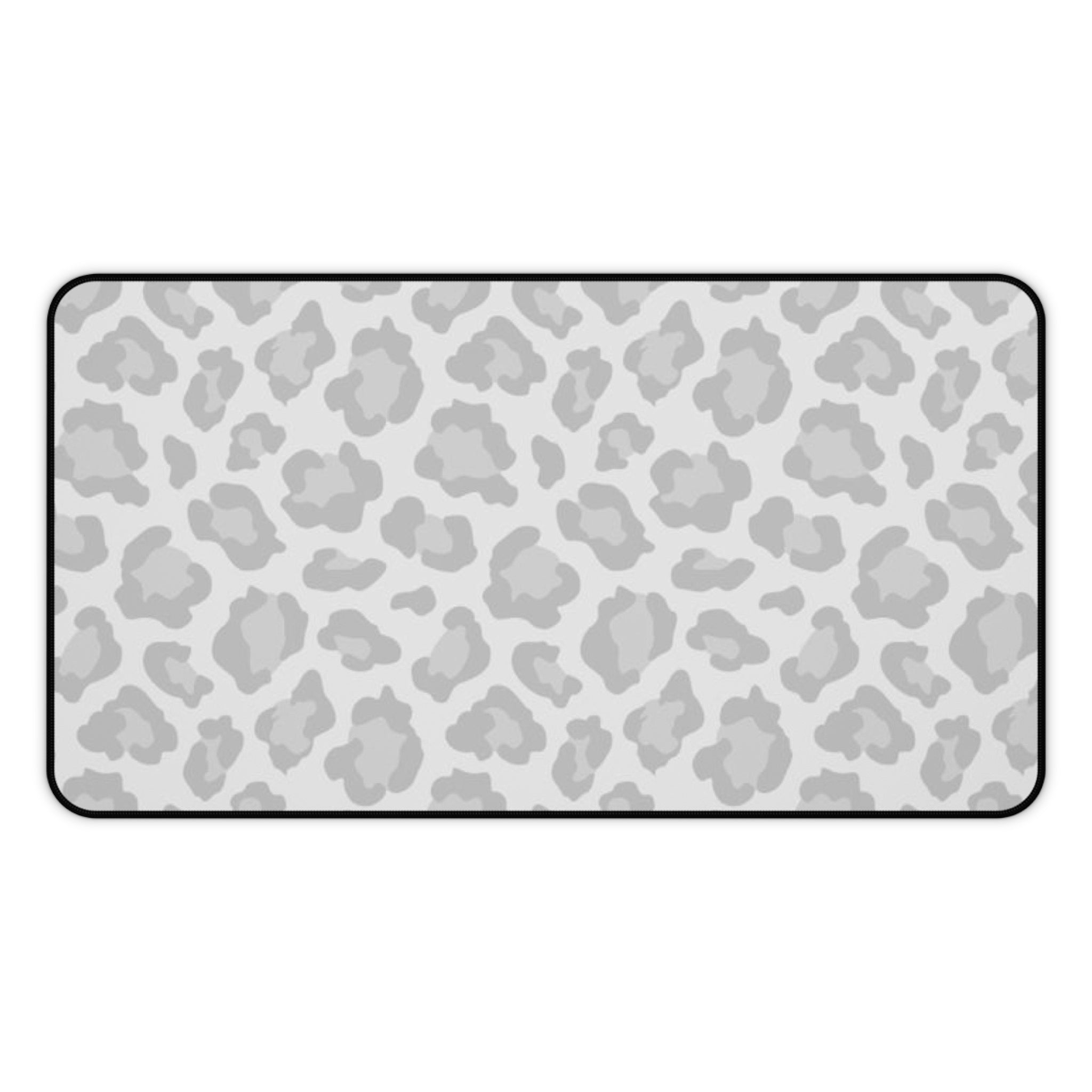 Grey Leopard Print Desk Mat — Neutral Animal Pattern Mouse Pad for Home Office
