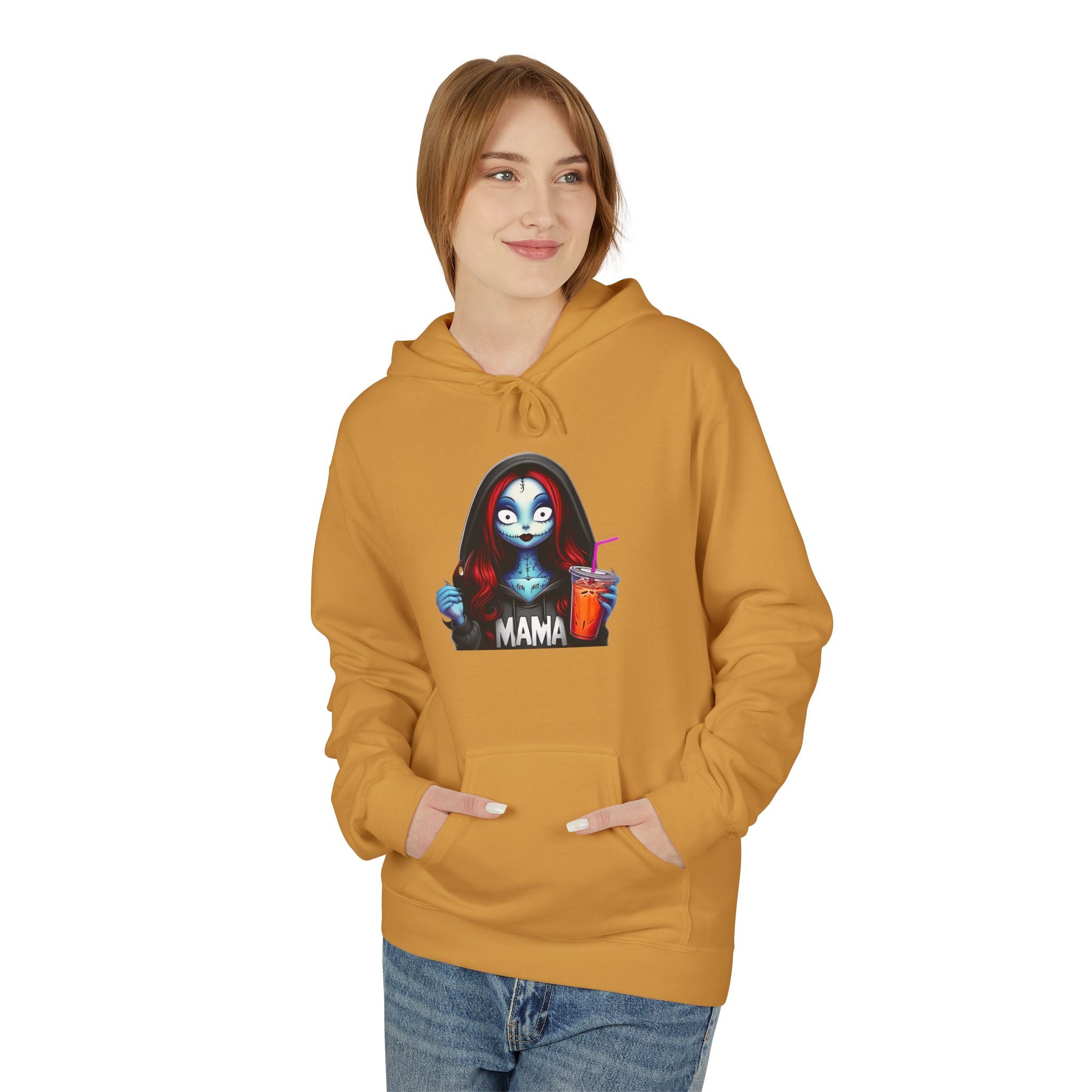 Horror Mama Mask Hoodie — Creepy Neon Mom Graphic Hoodie