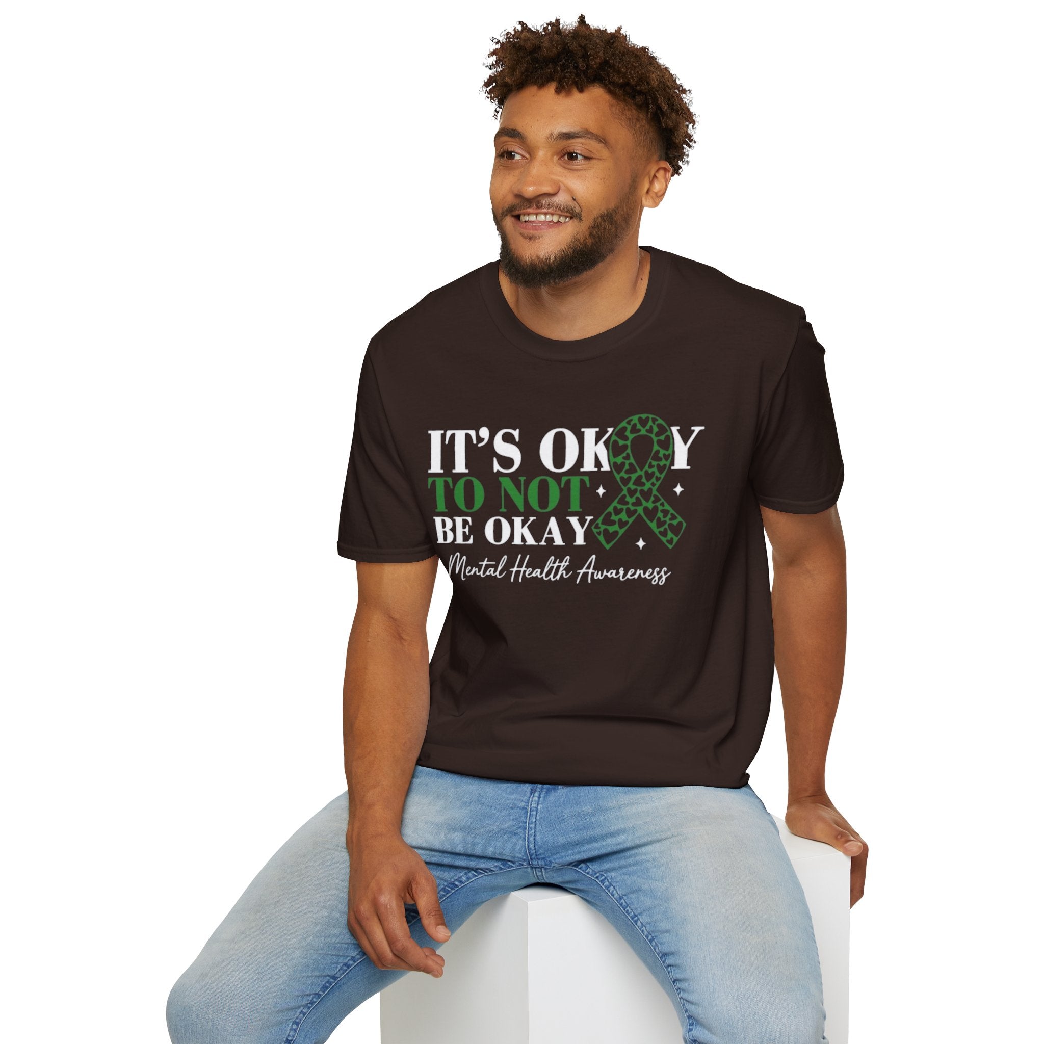 Mental Health Awareness T-Shirt — "It's Okay to Not Be Okay" with Green Ribbon