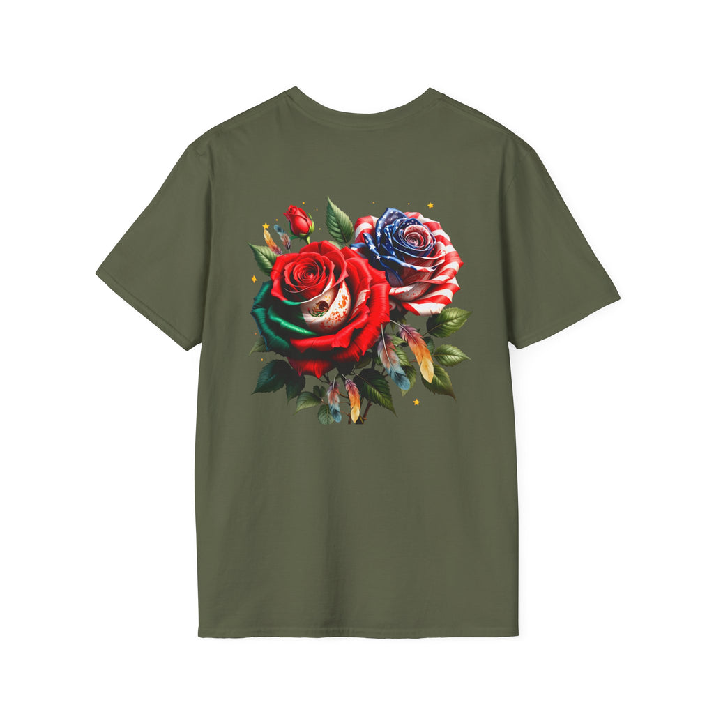 USA Mexico Flag T-Shirt — Small Crossed American & Mexican Flags Tee