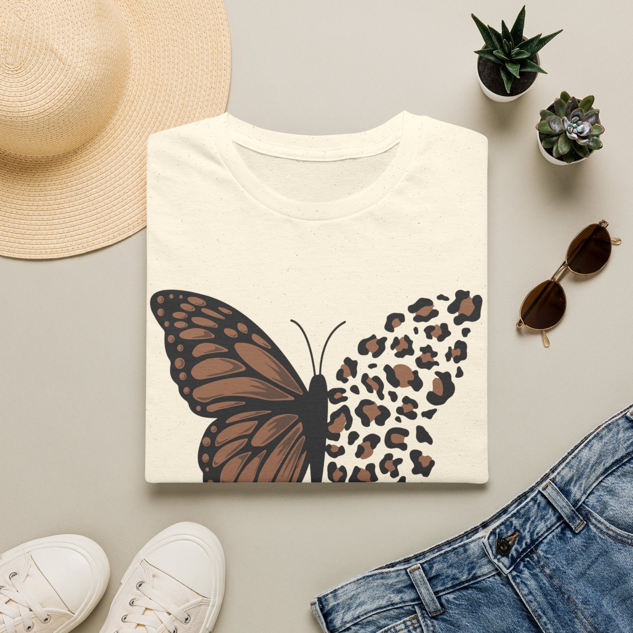 Butterfly Leopard Tee — Brown Monarch & Leopard Print Graphic T-Shirt