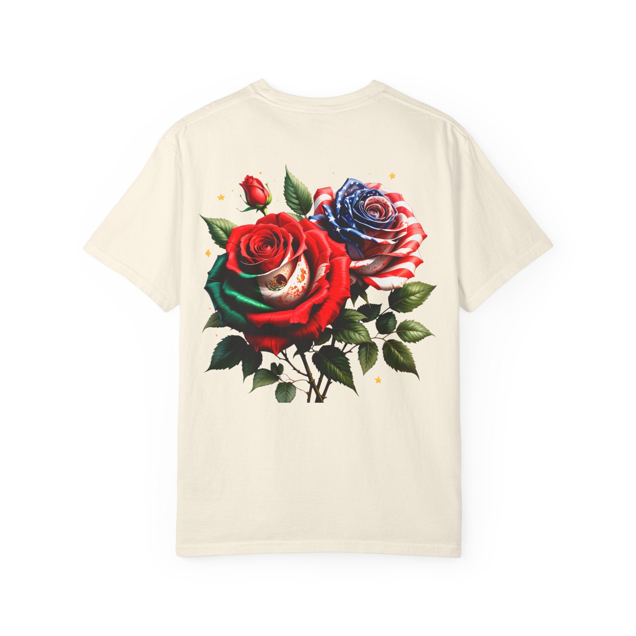 Rose Bouquet T-Shirt — Vintage Red & Blue Floral Back Graphic