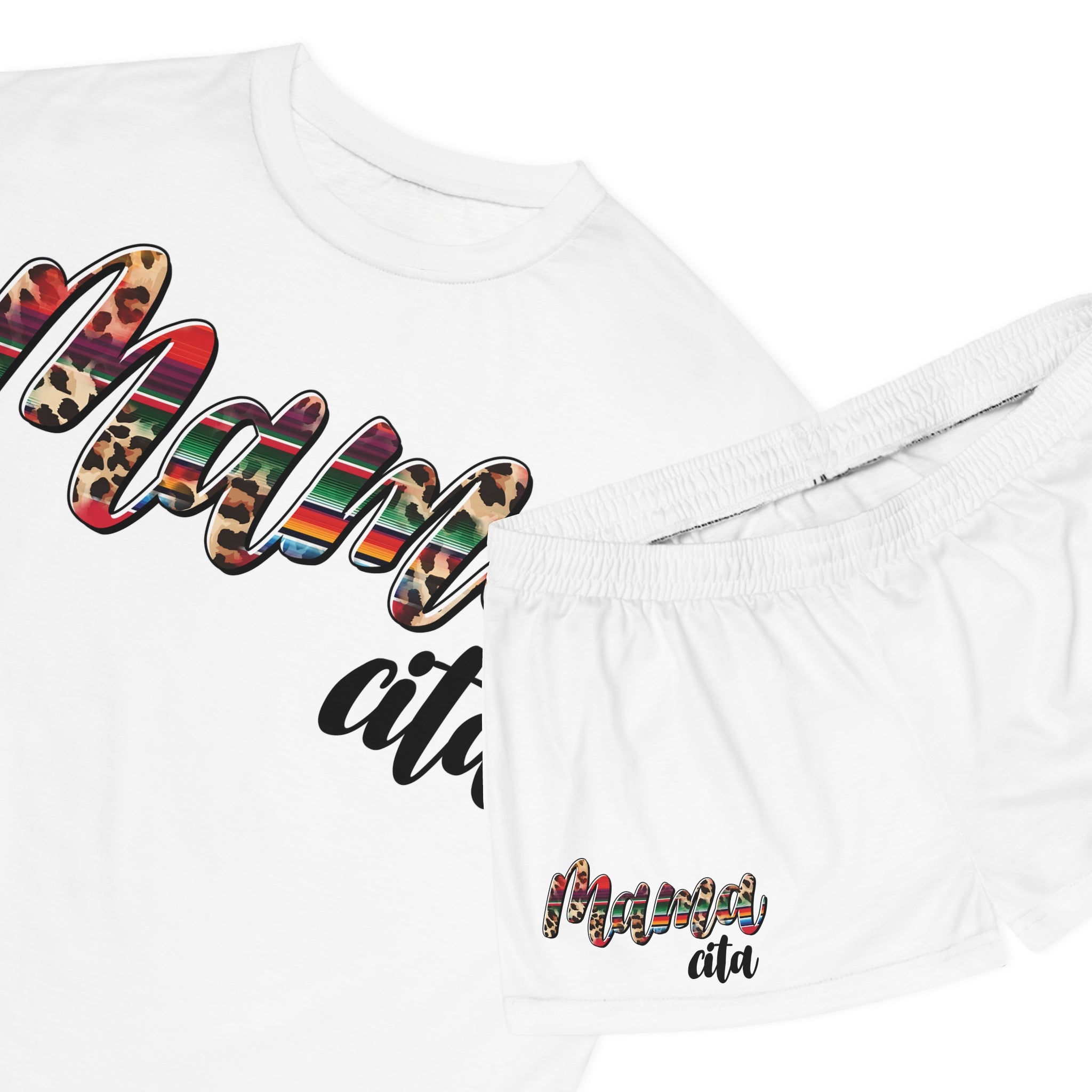 Mama Cita Pajama Set - Women's Short Sleepwear with Serape Leopard Script