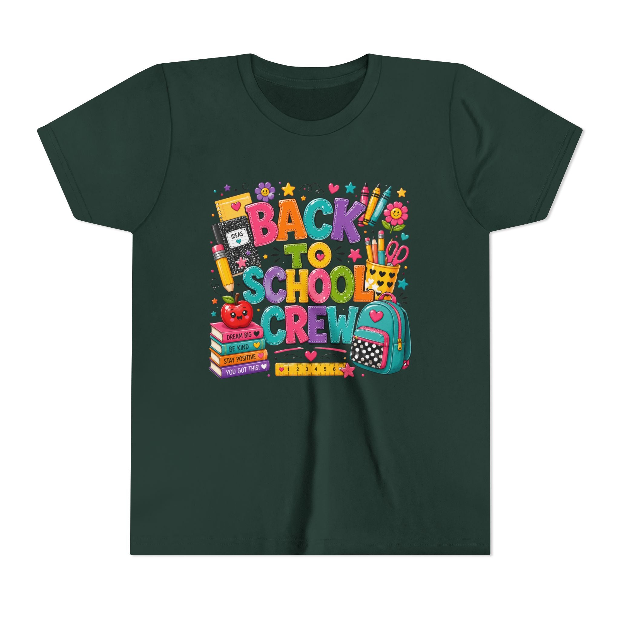 Back to School Crew Youth Tee — Colorful Kids' School Backpack & Books Graphic Shirt