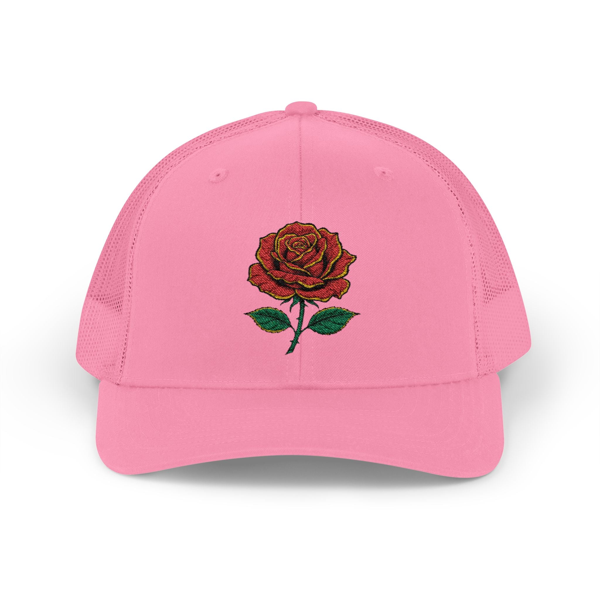 Embroidered Red Rose Trucker Cap