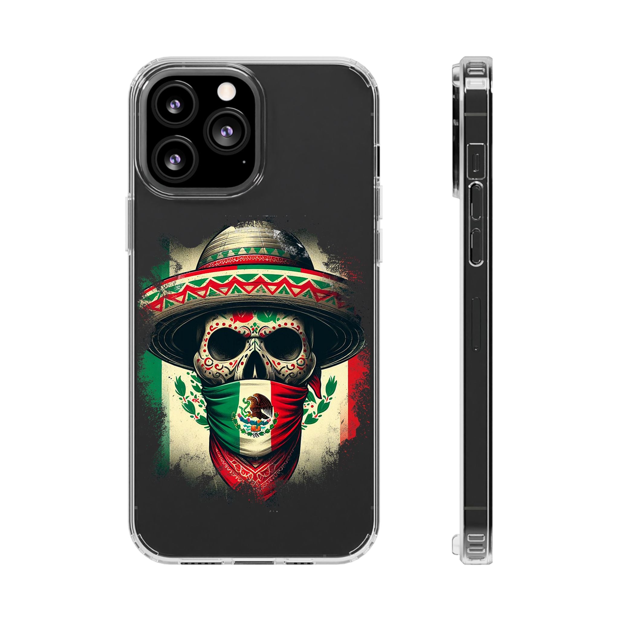 Clear Magnetic Phone Case — Day of the Dead Skull with Mexican Flag Bandana
