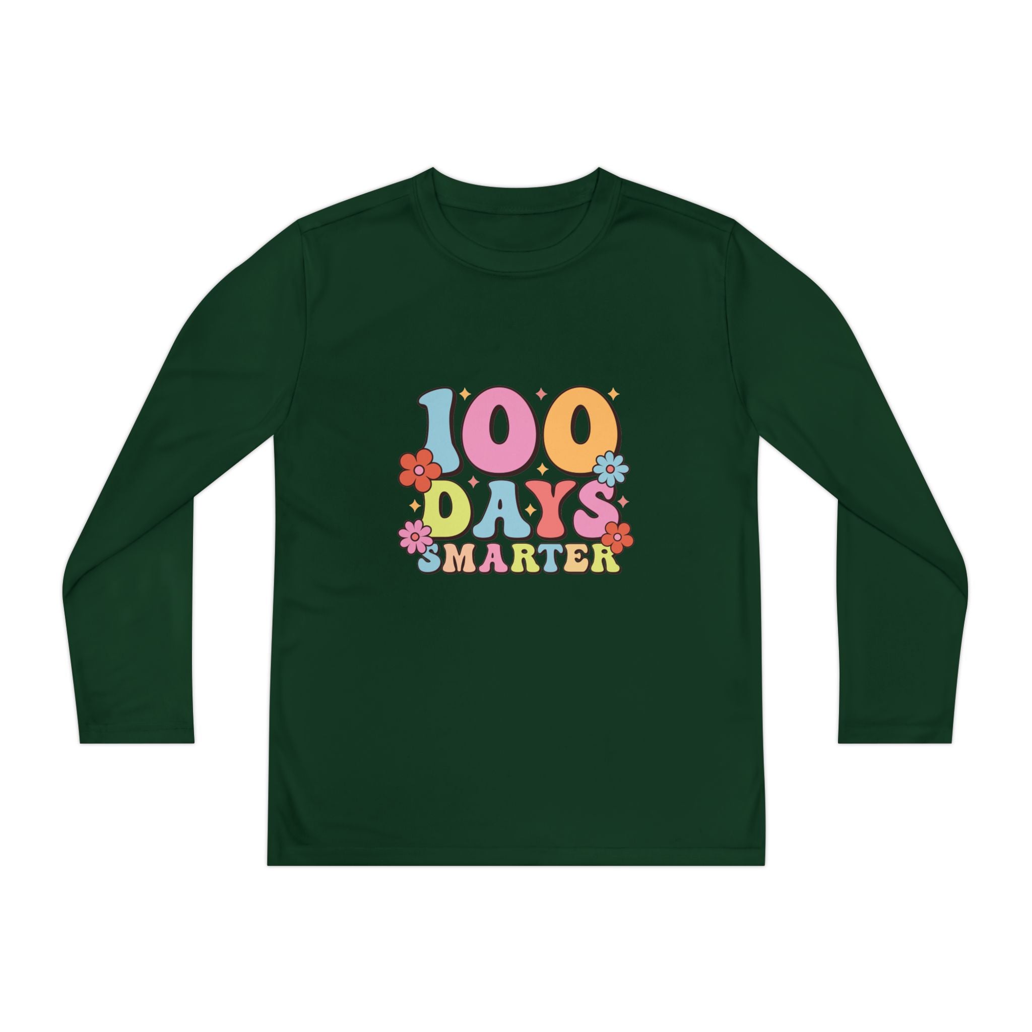 100 Days Smarter Youth Long Sleeve Tee — Retro Floral School Celebration Shirt