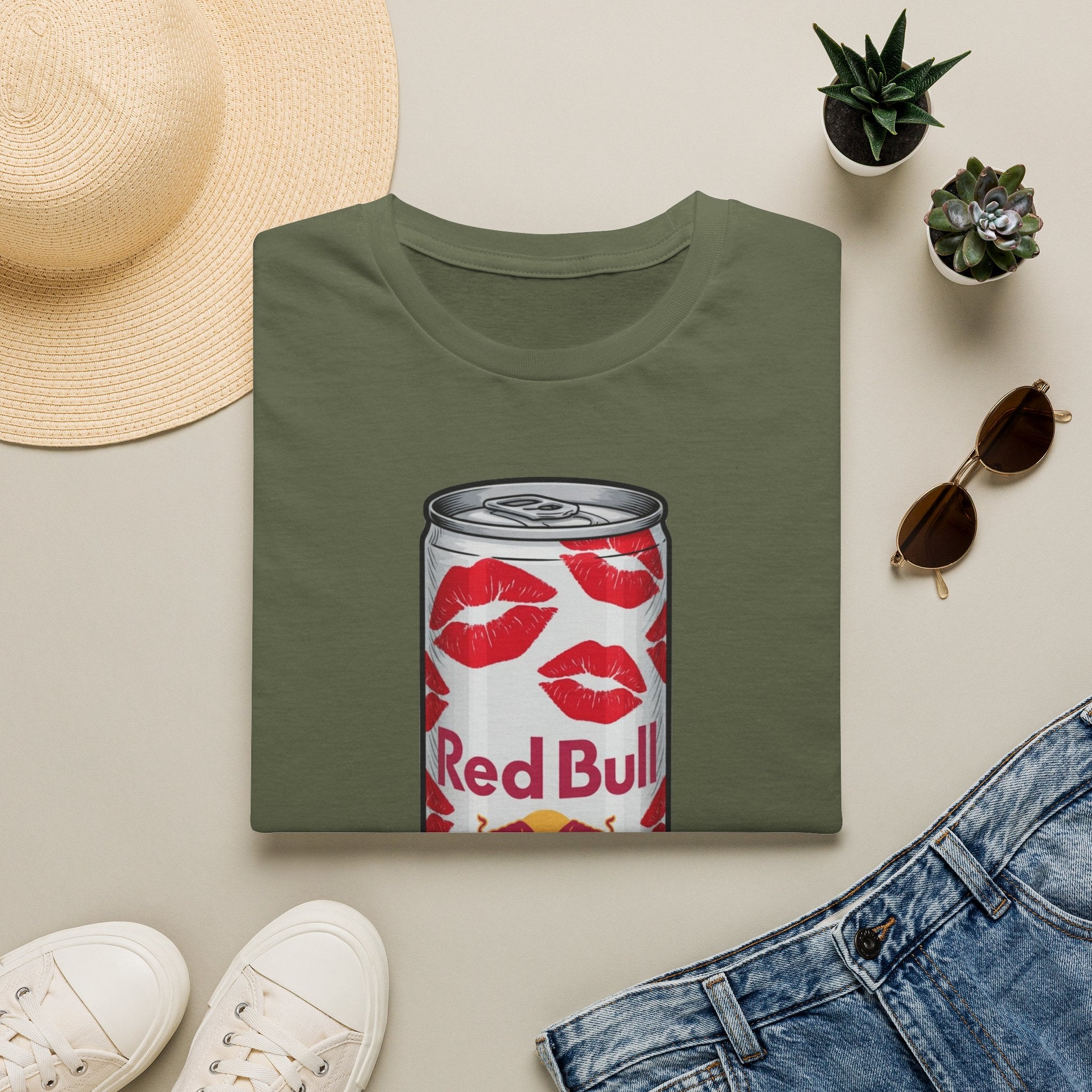 Graphic Tee — Red Bull Can with Lip Print