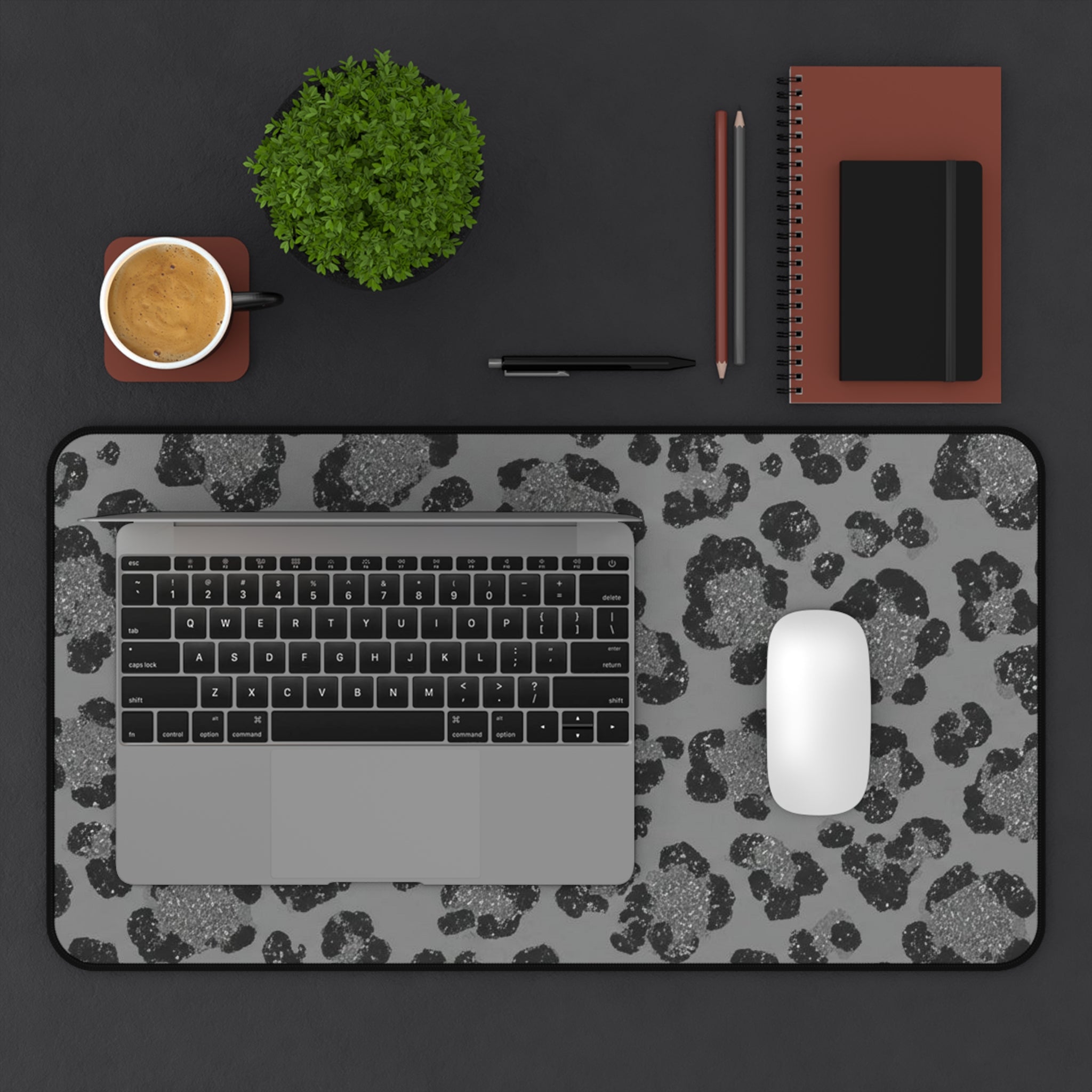 Grey Leopard Print Desk Mat — Stylish Anti-Slip Mouse Pad