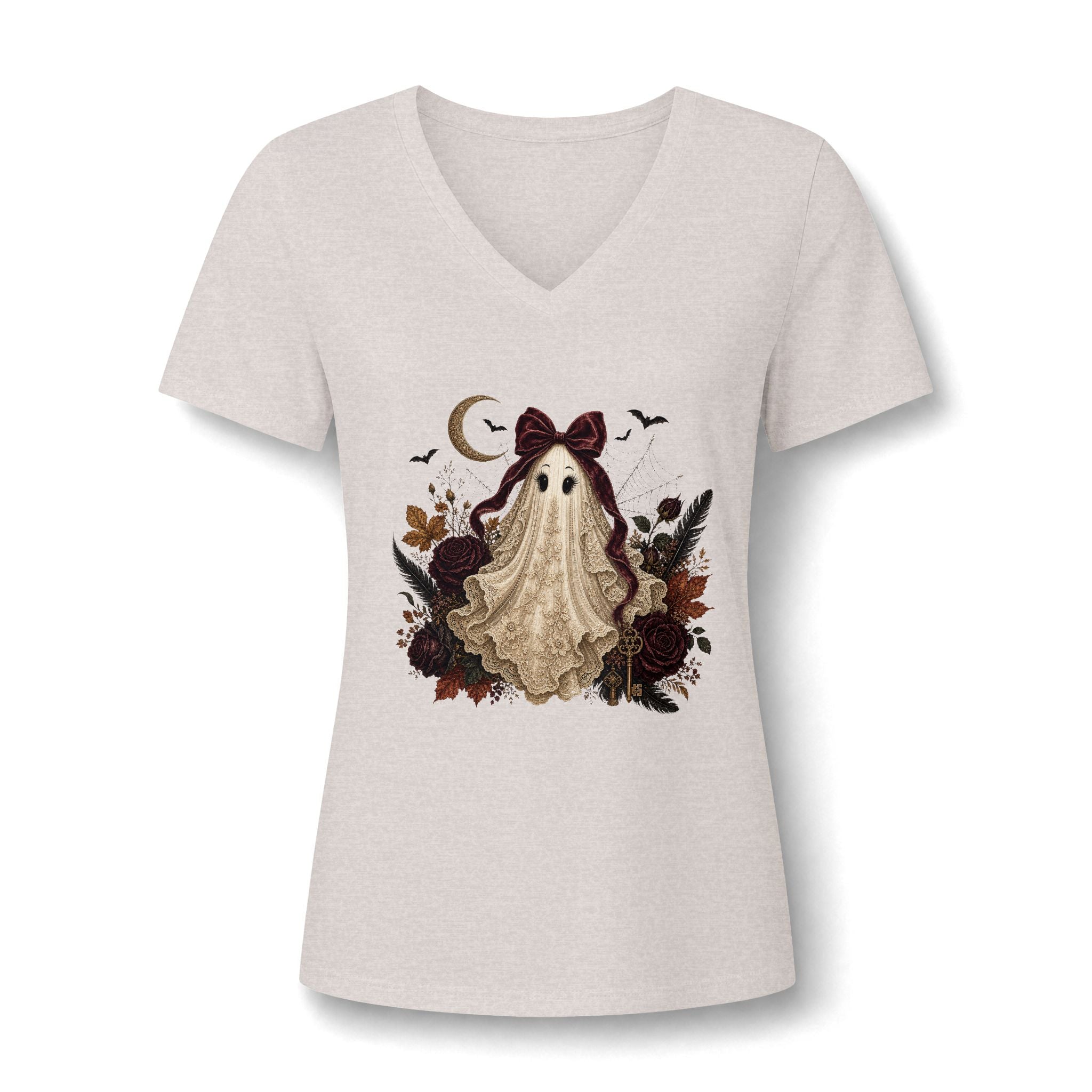 Ghost Girl V-Neck Tee — Cute Vintage Halloween Ghost Design