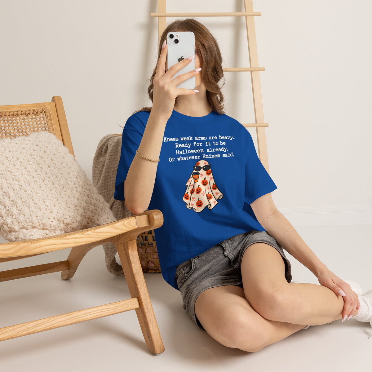 Funny Halloween Ghost T‑Shirt – "Knees Weak Arms Are Heavy" Pumpkin Ghost Tee