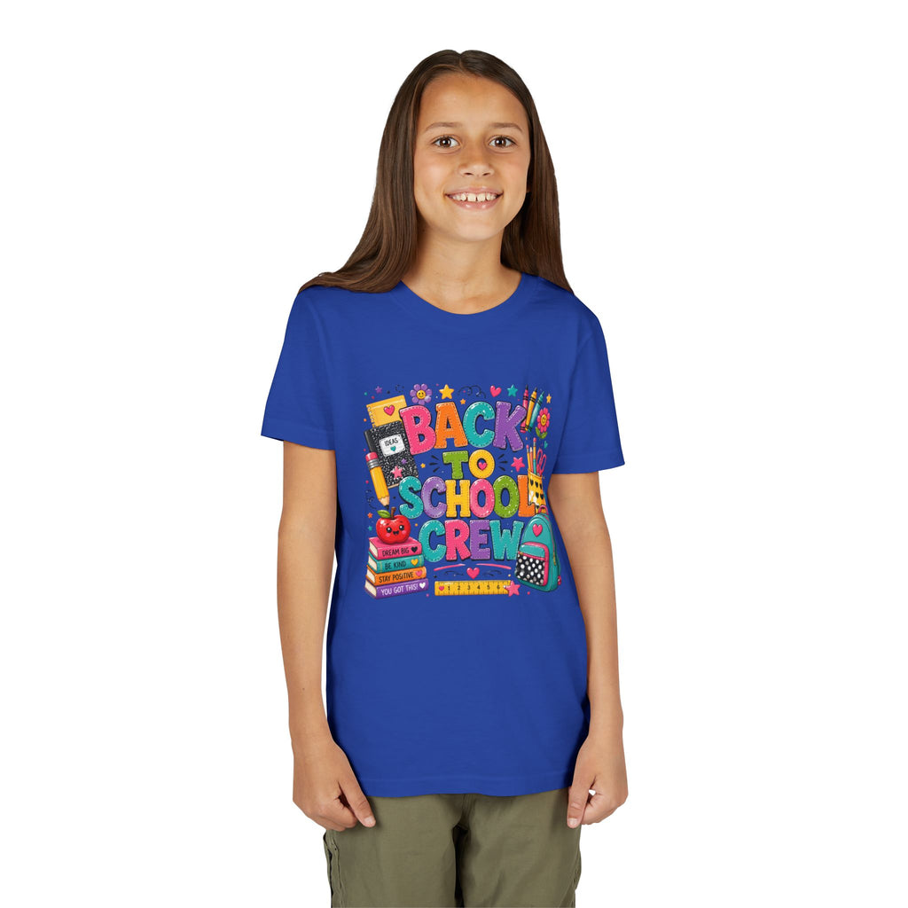 Back to School Crew Youth Tee — Colorful Kids' School Backpack & Books Graphic Shirt
