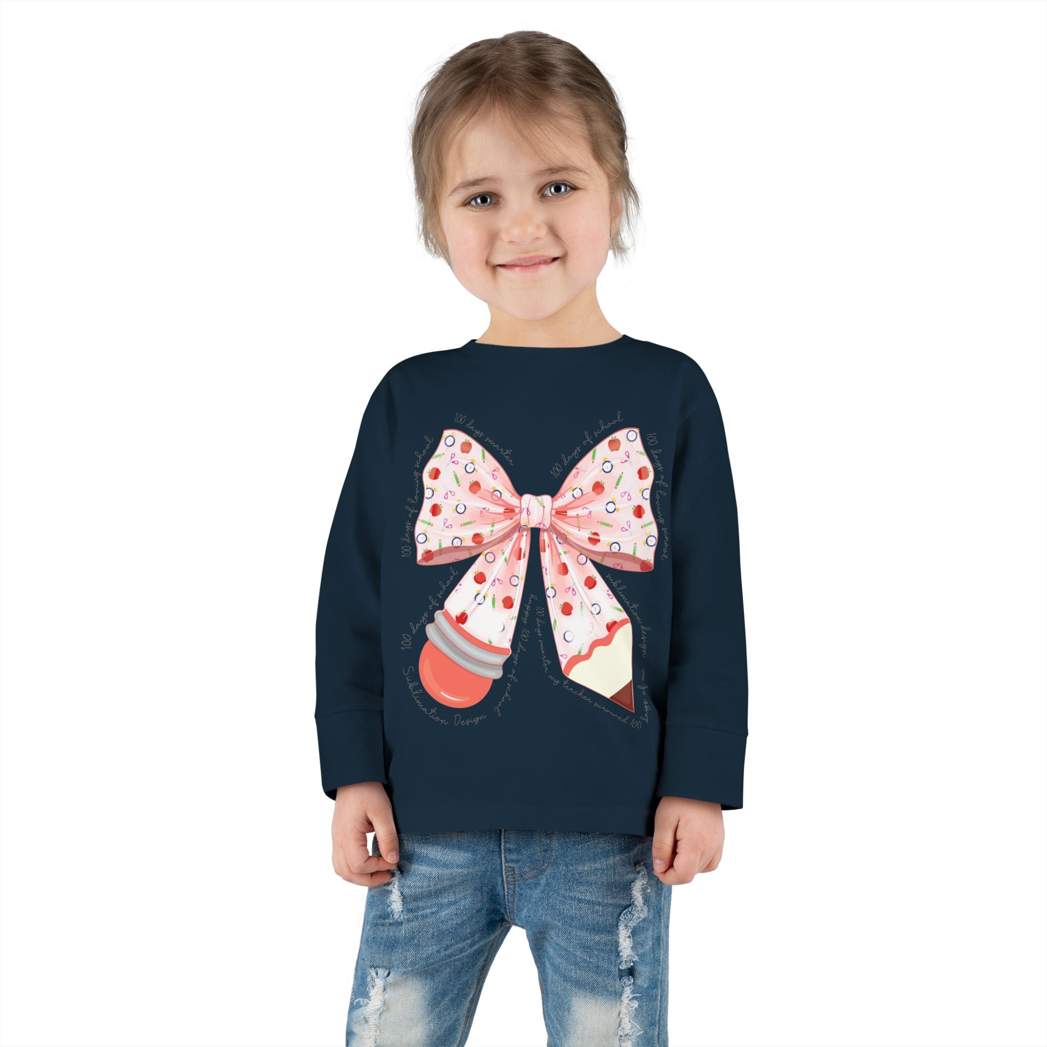 Pink Polka Dot Bow Toddler Long Sleeve Tee