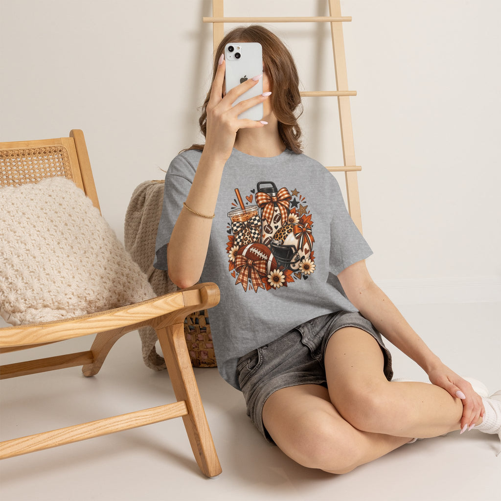 Fall Cozy Coffee T-Shirt — Pumpkin Spice, Plaid Bows & Floral Autumn Graphic Tee