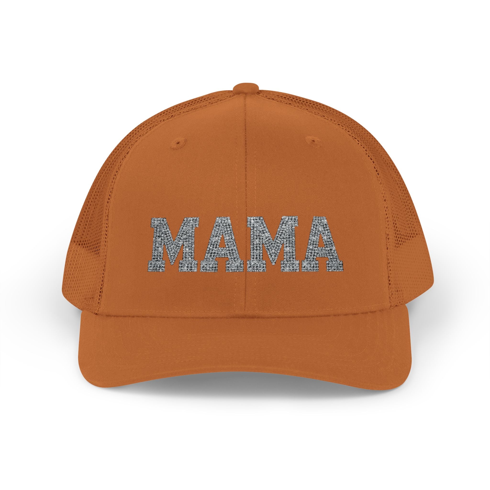 Mama Snapback Trucker Cap — Glitter Script "MAMA" Mesh Back Hat for Moms, Mother's Day Gift
