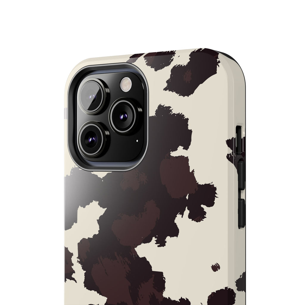 Cow Print Tough Phone Case — Brown Cream Protective Phone Cover