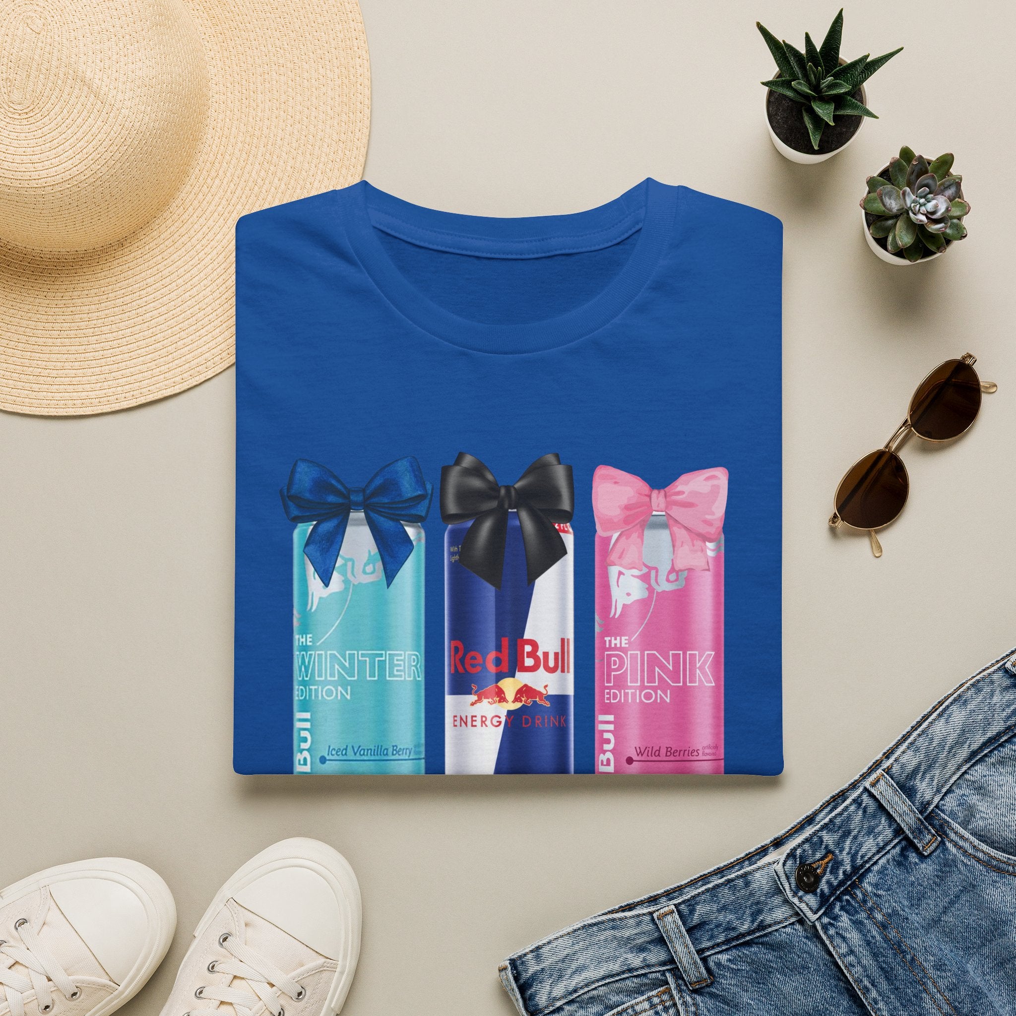 Red Bull Cans Graphic T-Shirt — “First I Need Red Bull” Energy Drink Tee