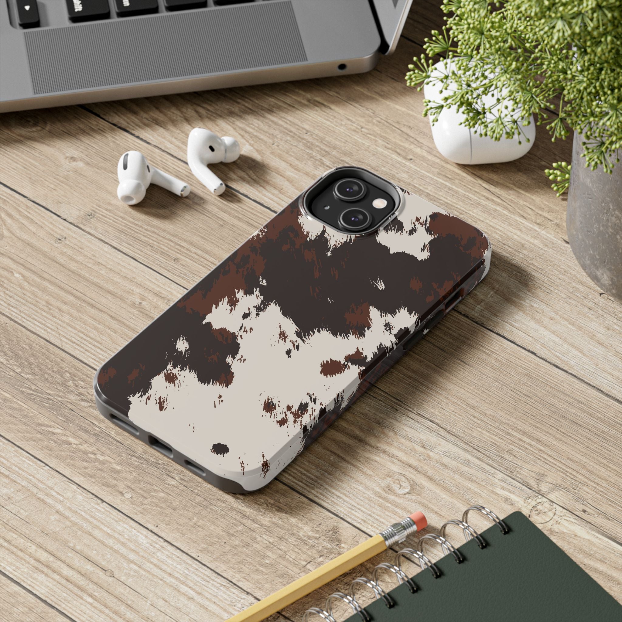 Cowhide Print Tough Phone Case — Brown & White Western Rugged Protection