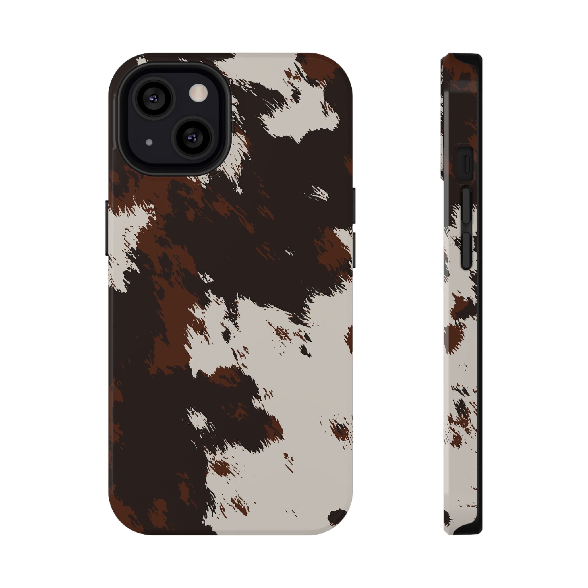 Cowhide Print Impact Phone Case — Brown & Cream Protective Cover