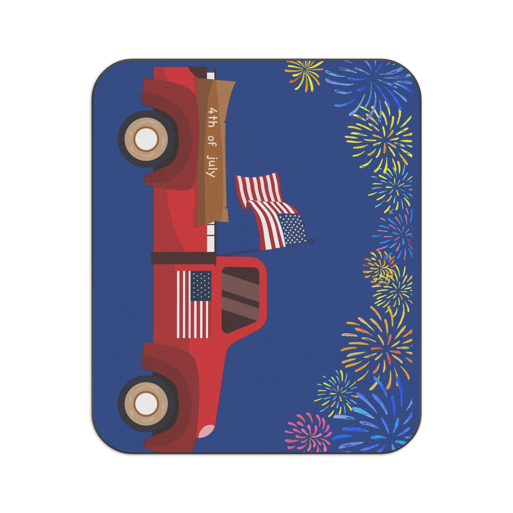 4th of July Picnic Blanket — Red Truck American Flag Fireworks Outdoor Throw
