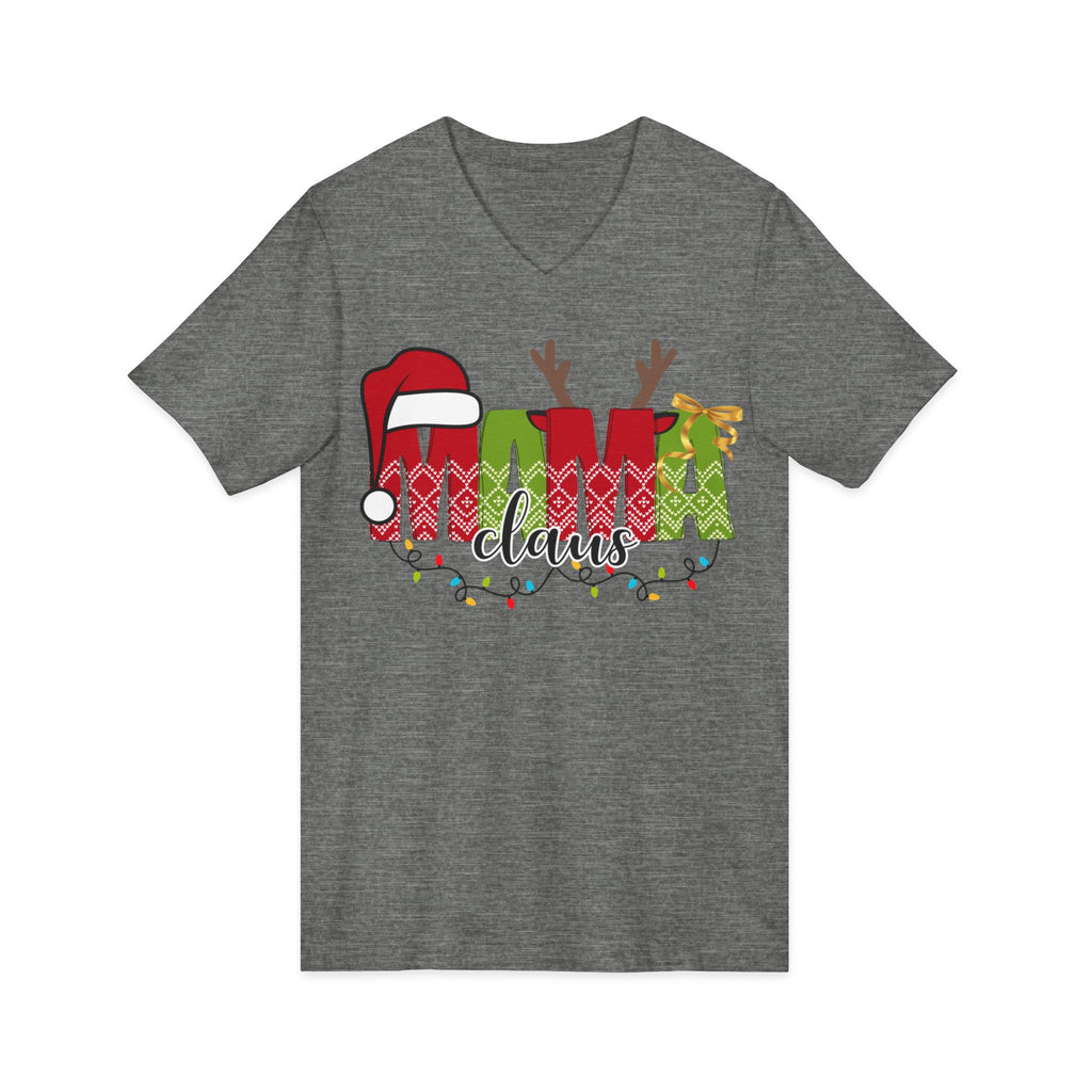 Mom Claus V-Neck Tee — Christmas Holiday Family Graphic Shirt