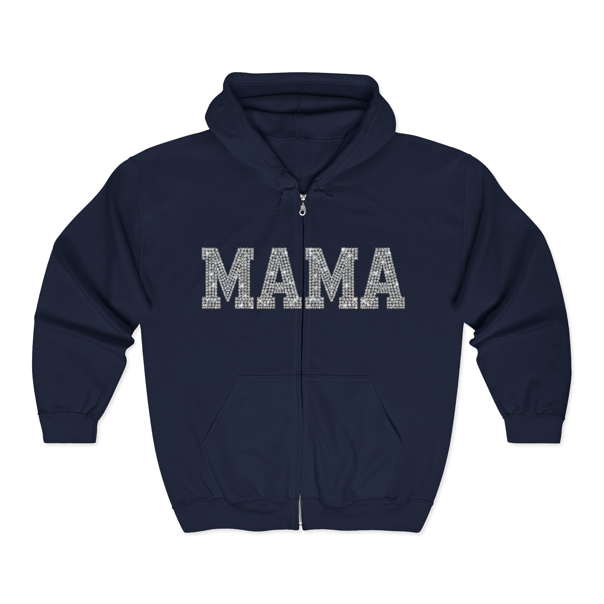 Mama Glitter Zip Hoodie — ‘MAMA’ Sparkle Full-Zip Sweatshirt for Moms