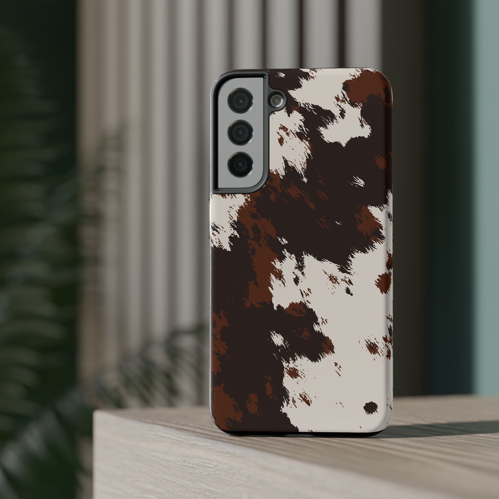 Cowhide Print Impact Phone Case — Brown & Cream Protective Cover