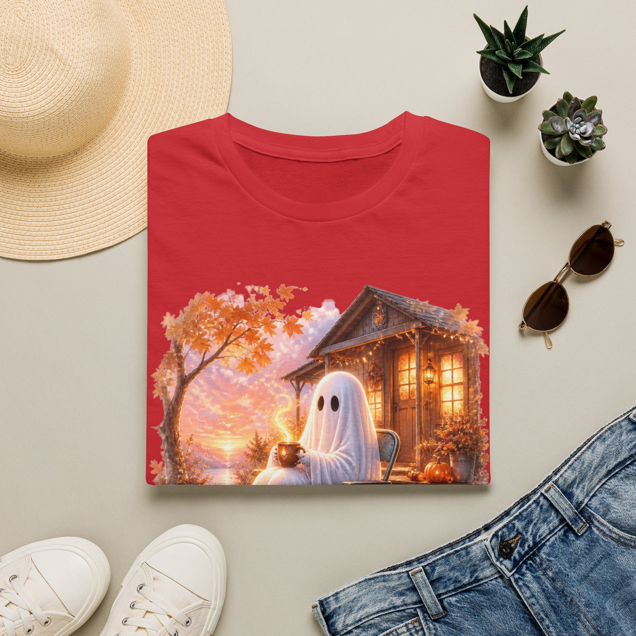 Ghost Cozy Fall T-Shirt — "Mentally on Fire" Autumn Halloween Tee