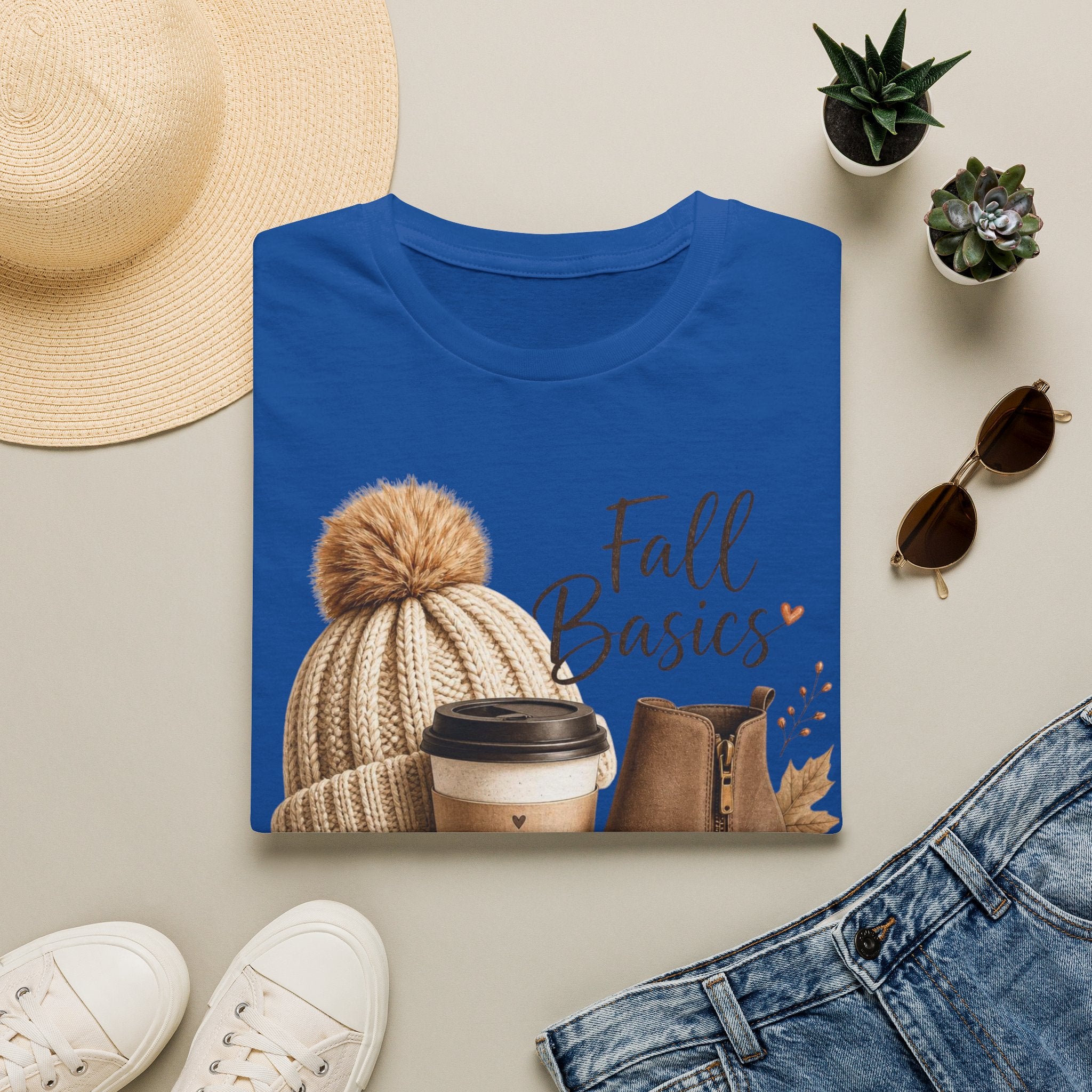 Fall Basics T-Shirt — Cozy Autumn Beanie, Coffee & Boots Tee